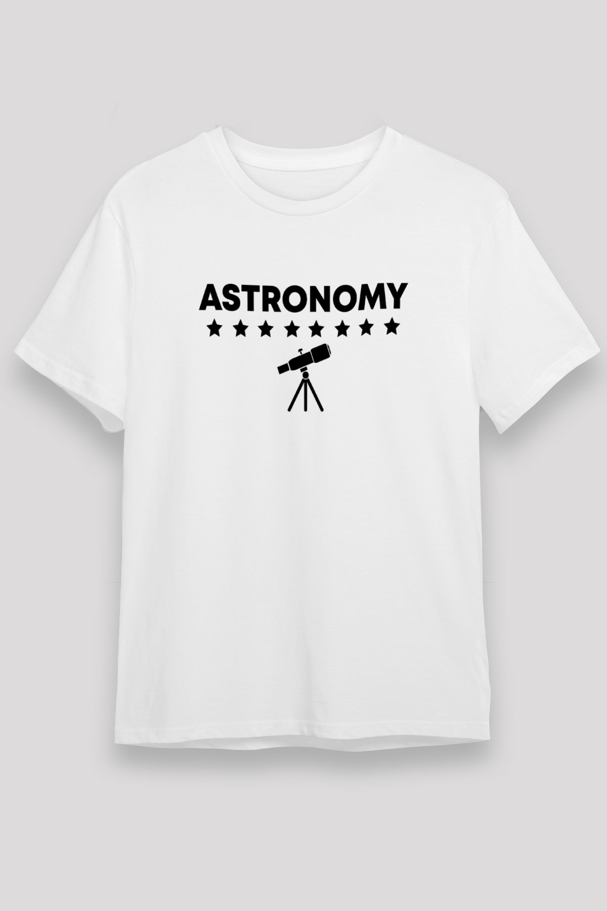 Astronomi Teleskop Baskılı Unisex Beyaz Tişört - Tshirt