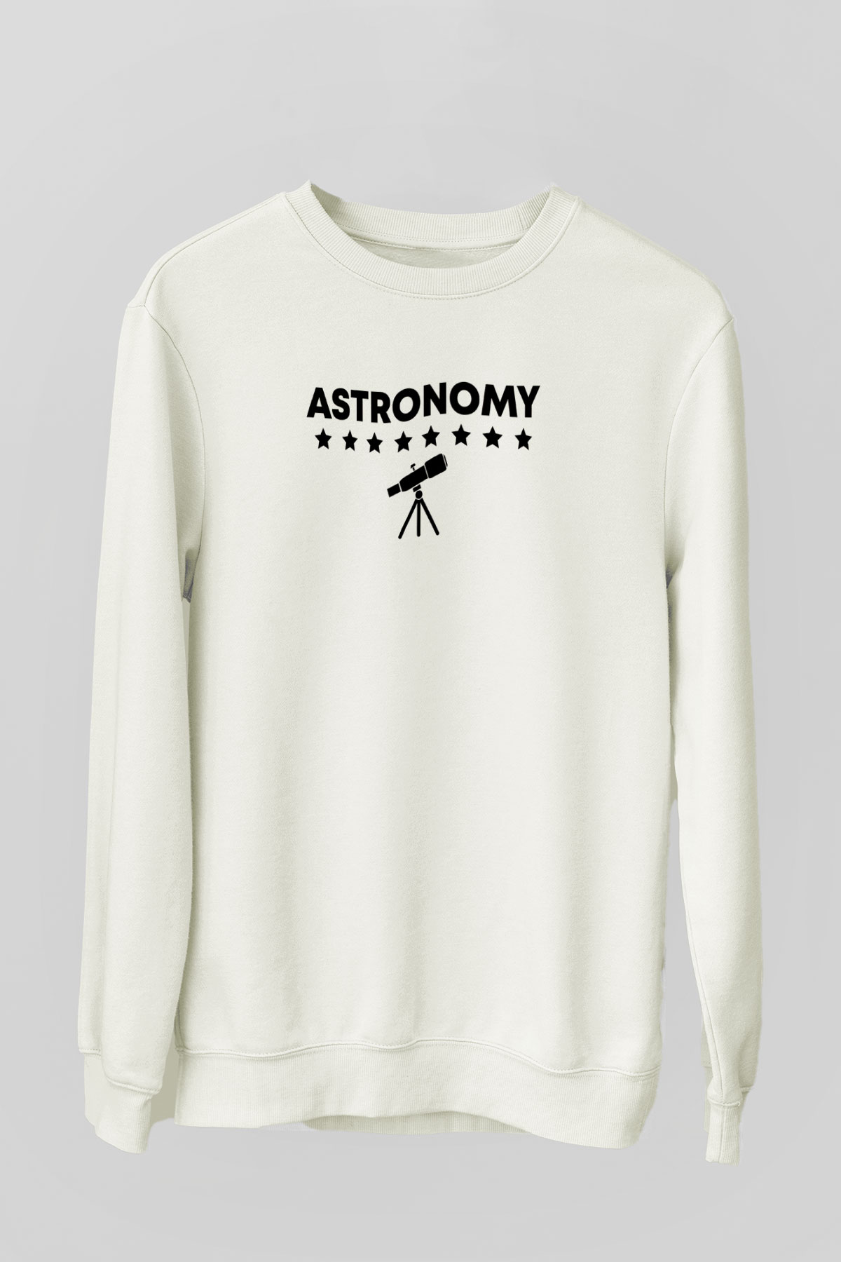 Astronomi Teleskop Baskılı Unisex Ekru Sweatshirt
