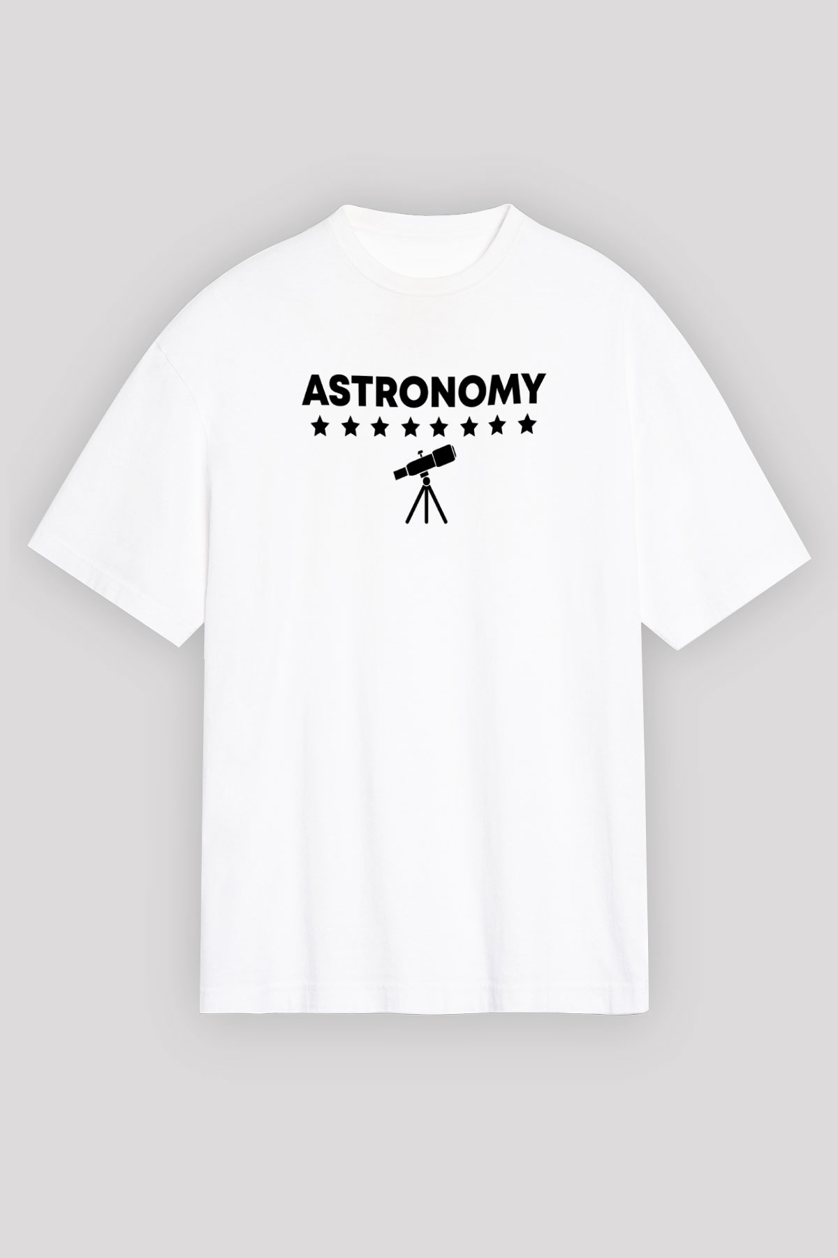 Astronomi Teleskop Baskılı Unisex Oversize Beyaz Tişört - Tshirt