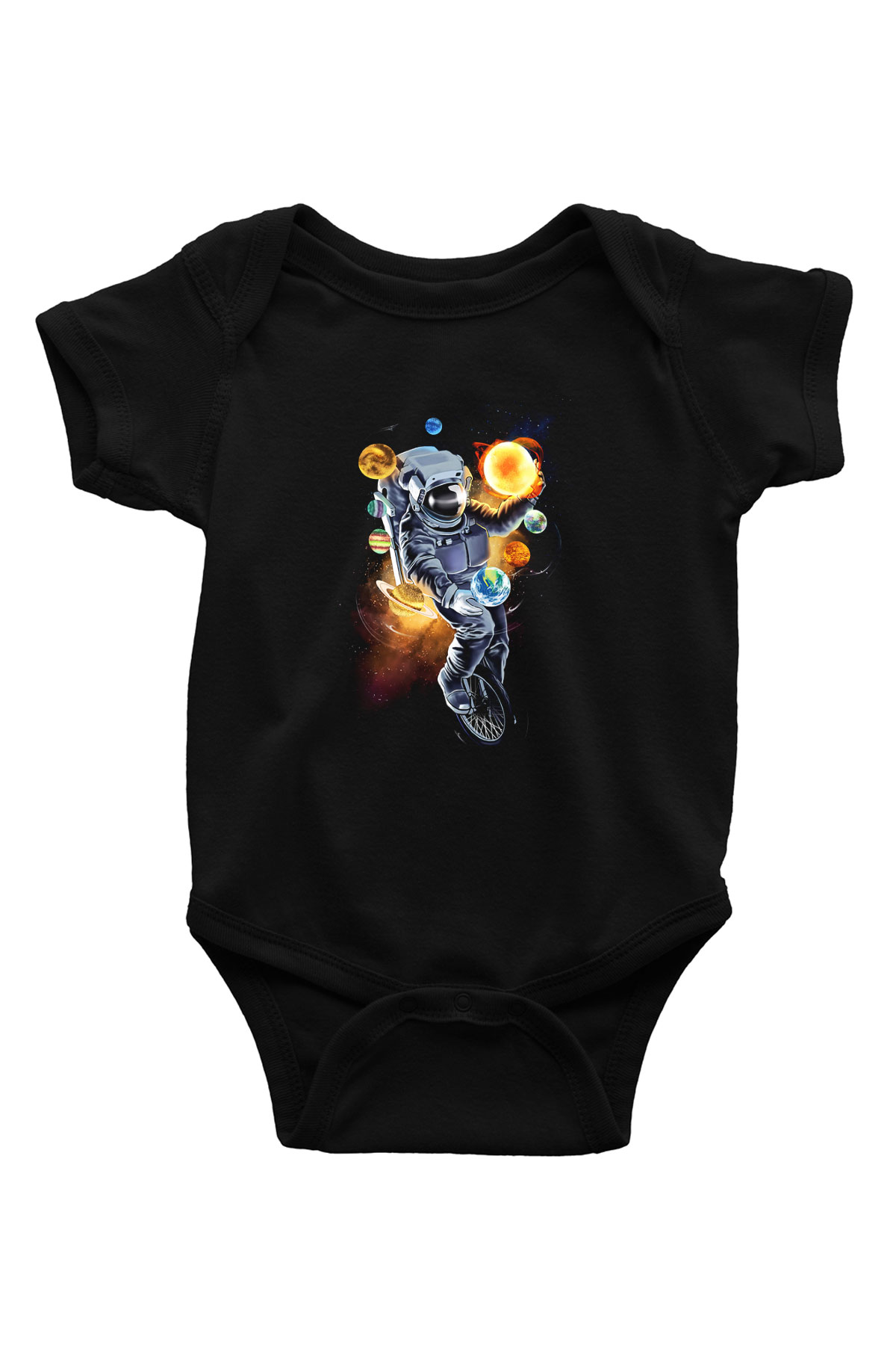 Astronot Baskılı Siyah Bebek Body - Zıbın