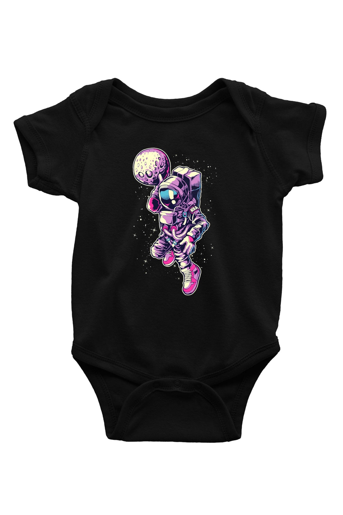 Astronot Baskılı Siyah Bebek Body - Zıbın