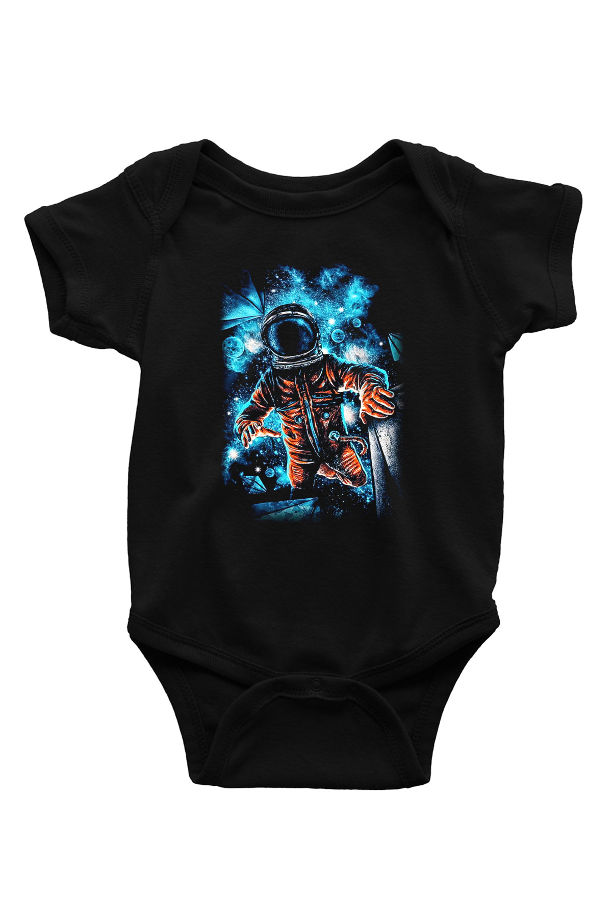 Astronot Baskılı Siyah Bebek Body - Zıbın