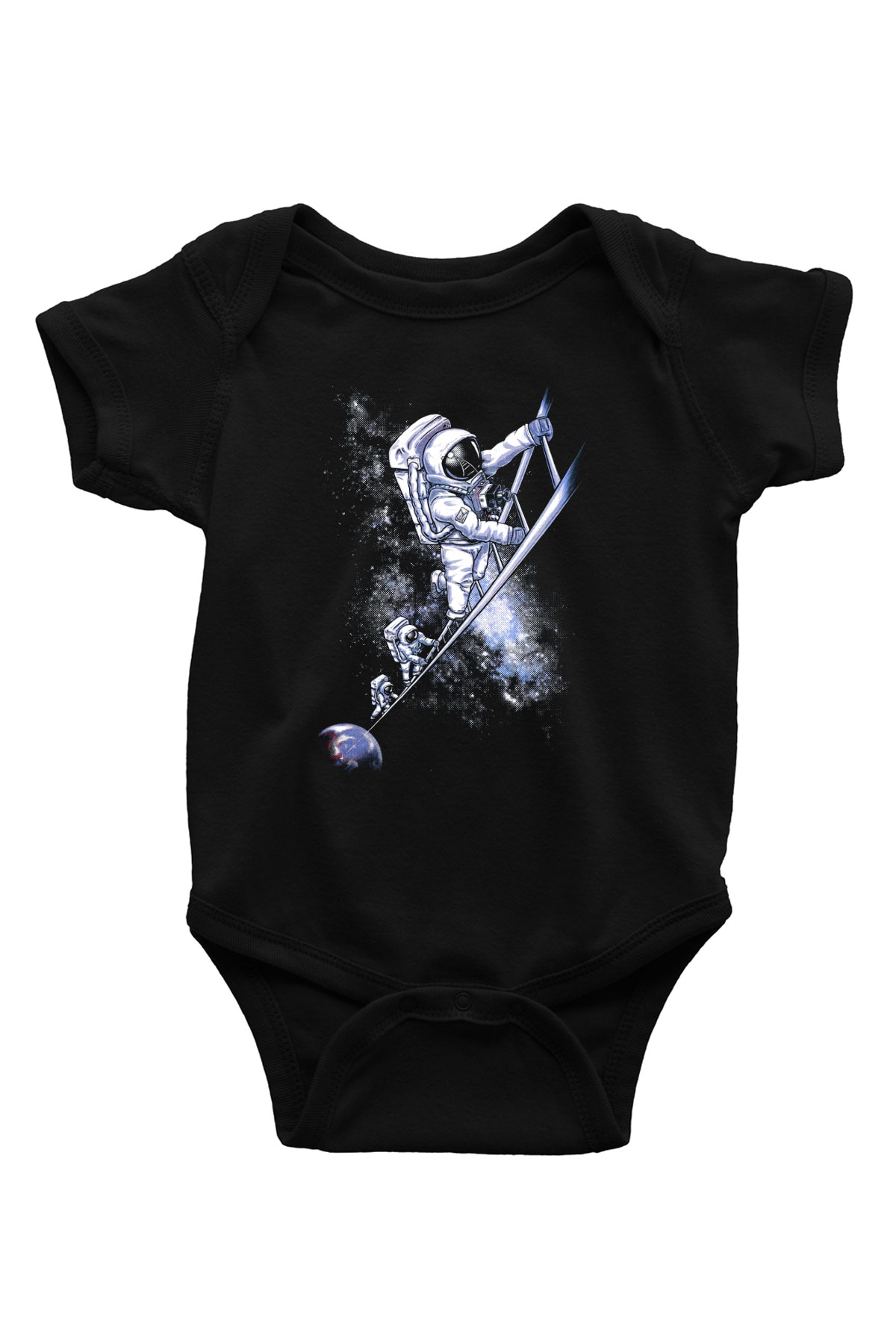 Astronot Baskılı Siyah Bebek Body - Zıbın