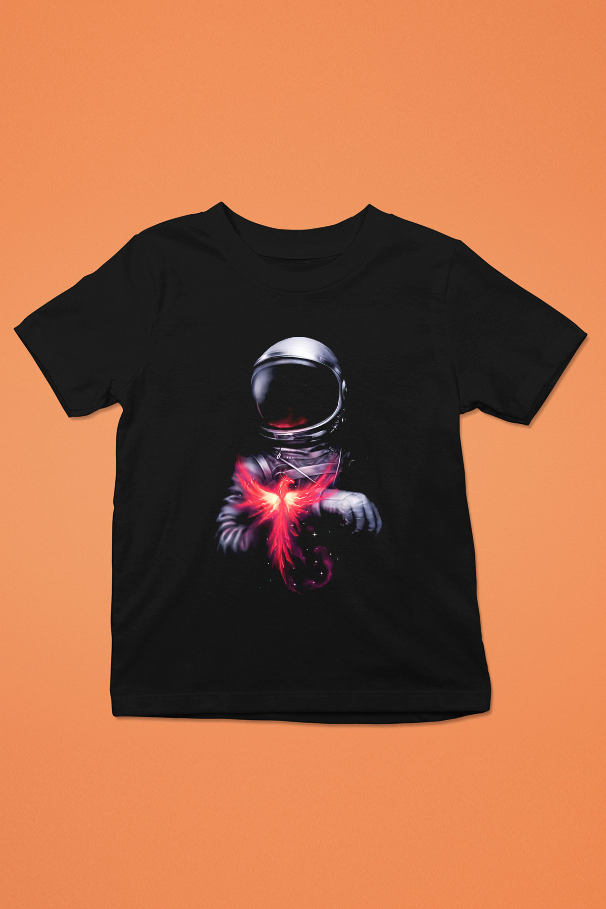 Astronot Baskılı Siyah Unisex Çocuk Tişört
