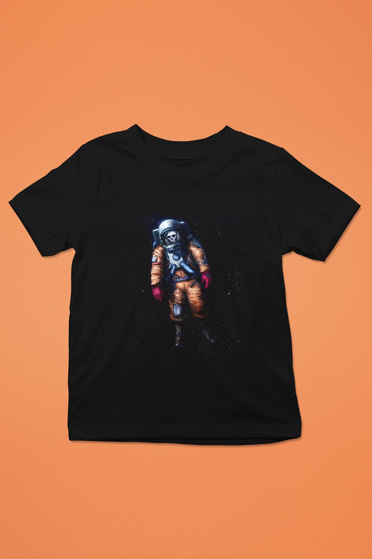 Astronot Baskılı Siyah Unisex Çocuk Tişört