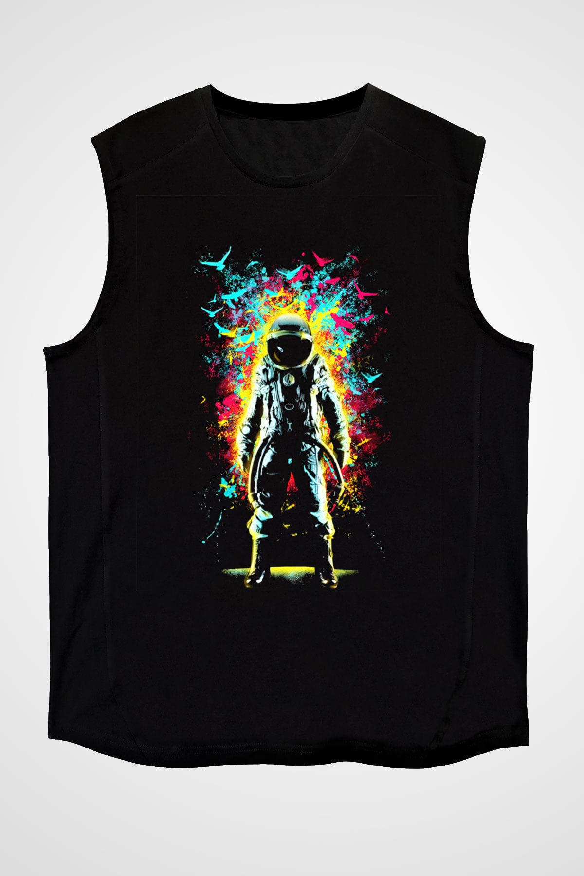 Astronot Siyah Unisex Kolsuz Tişört