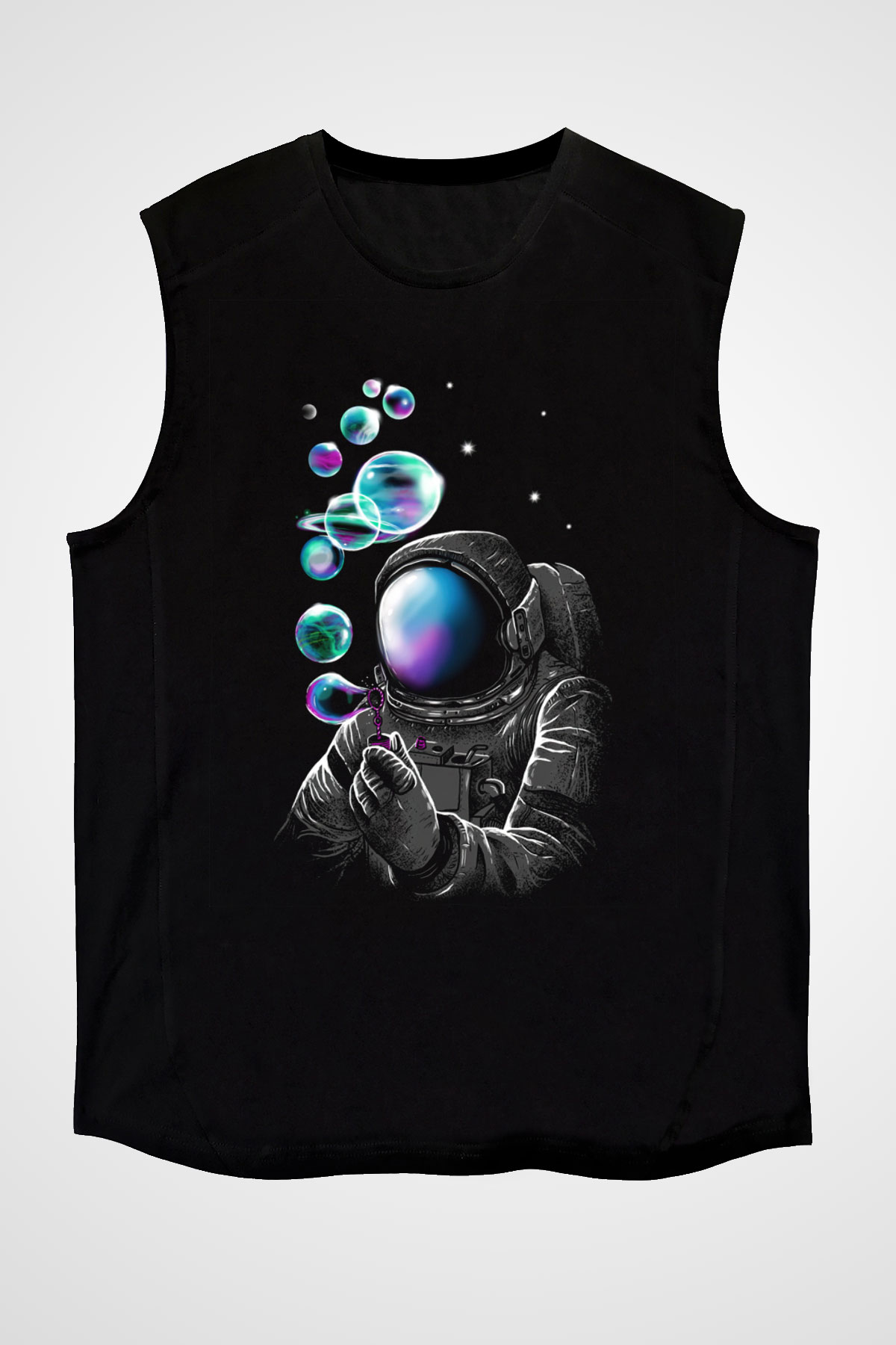 Astronot Siyah Unisex Kolsuz Tişört