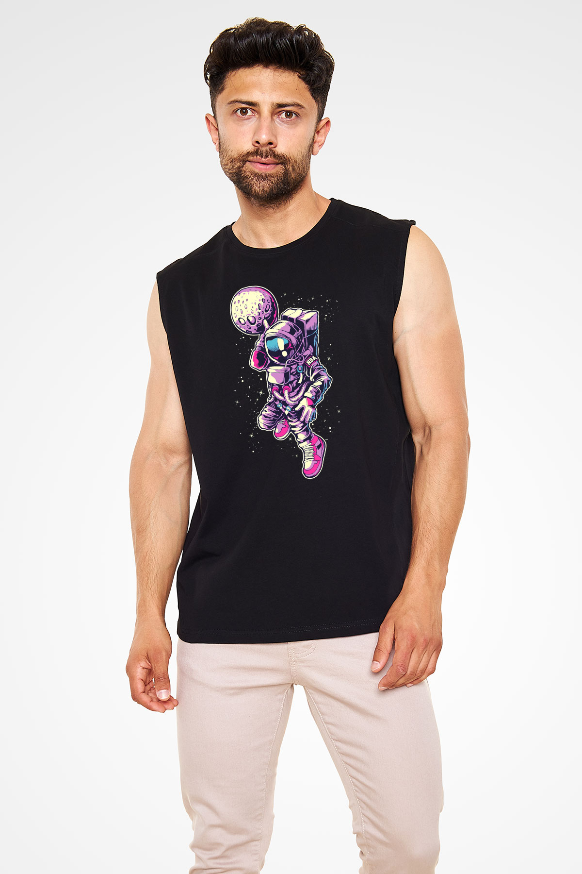 Astronot Siyah Unisex Kolsuz Tişört