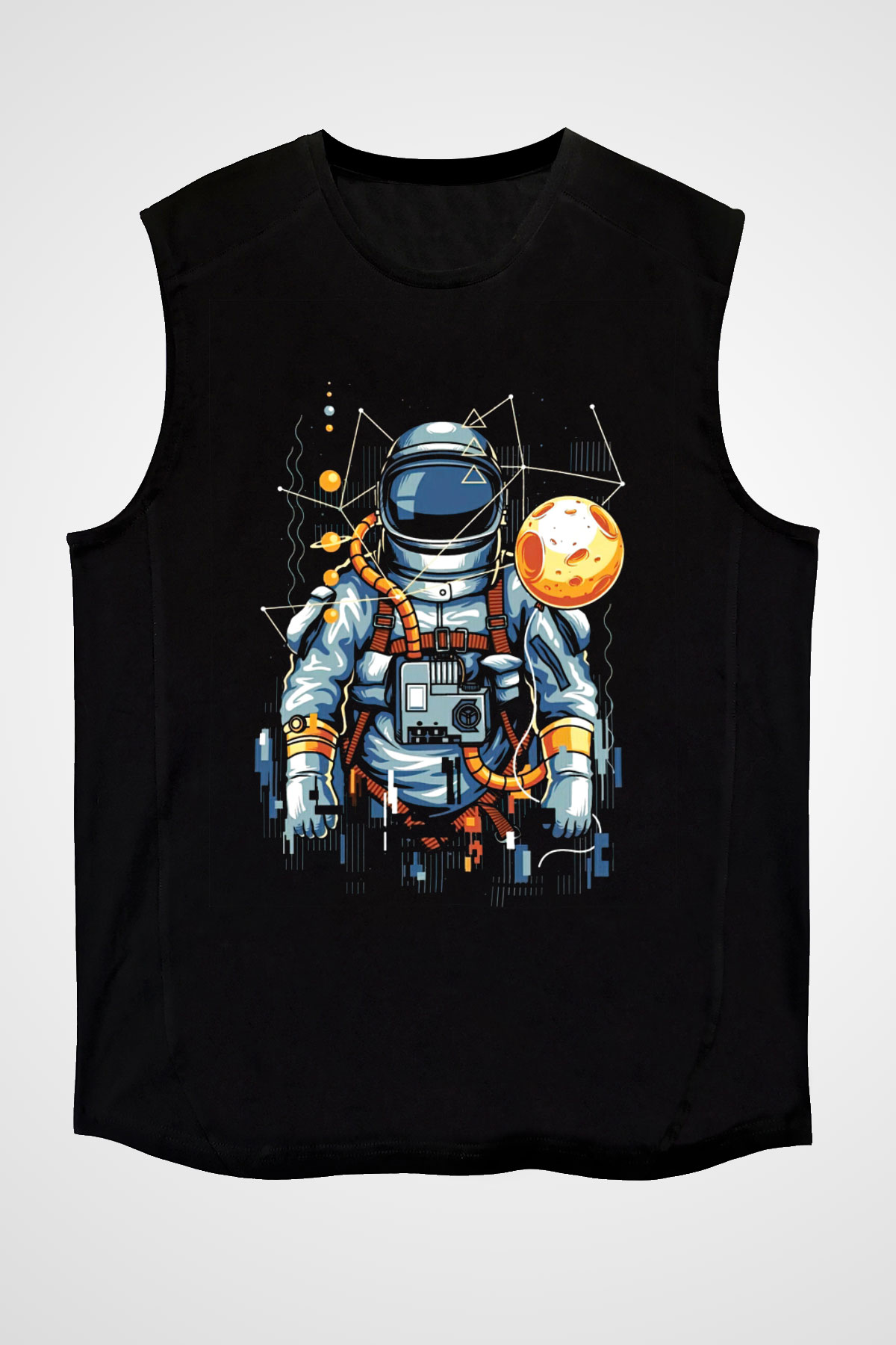 Astronot Siyah Unisex Kolsuz Tişört