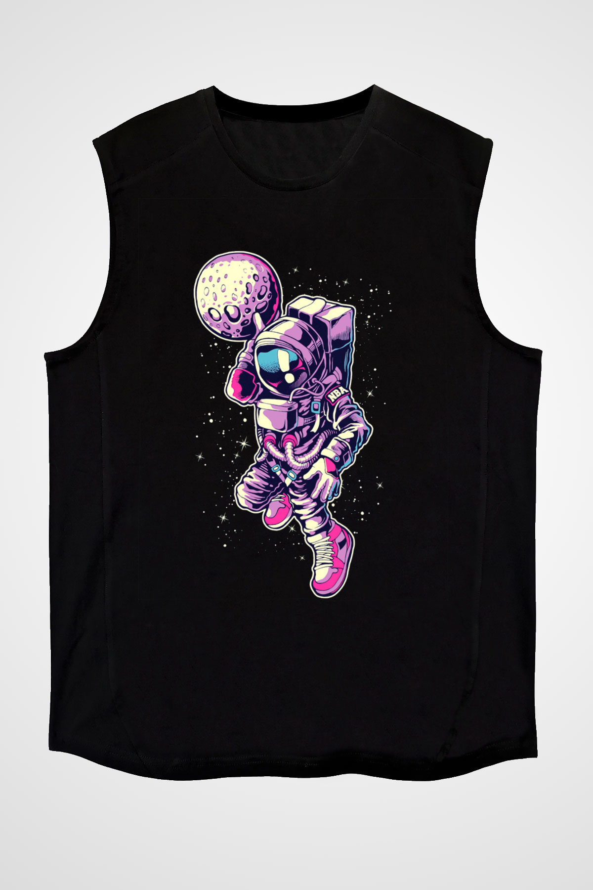 Astronot Siyah Unisex Kolsuz Tişört
