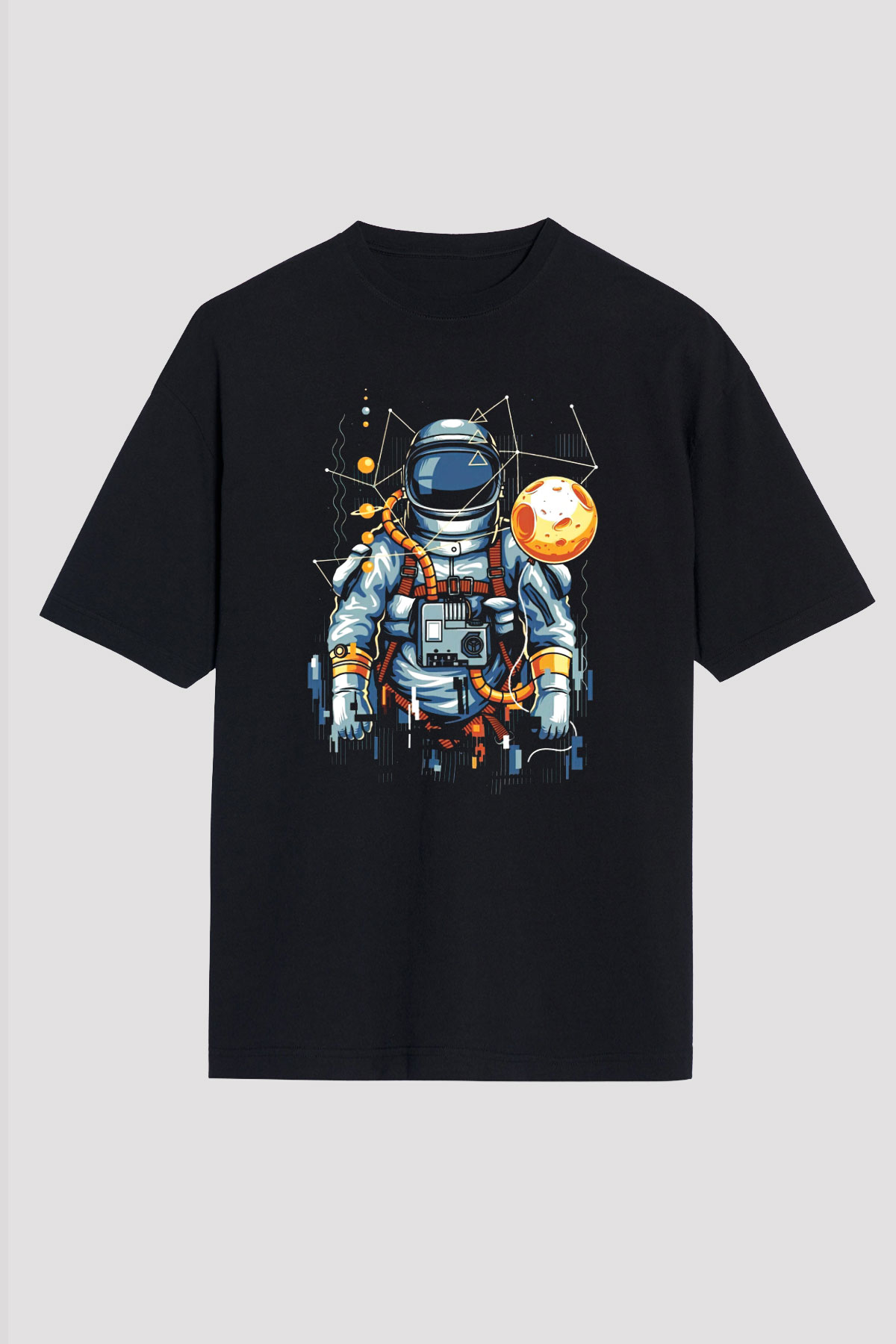 Astronot Siyah Unisex Oversize Tişört T-Shirt