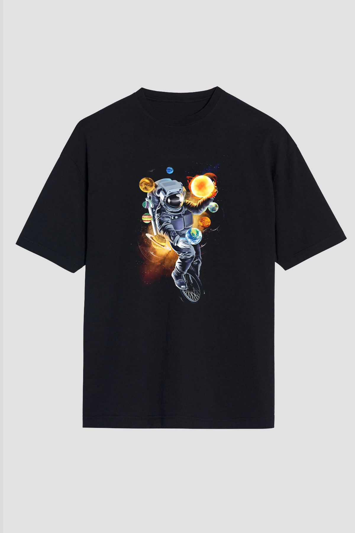 Astronot Siyah Unisex Oversize Tişört T-Shirt