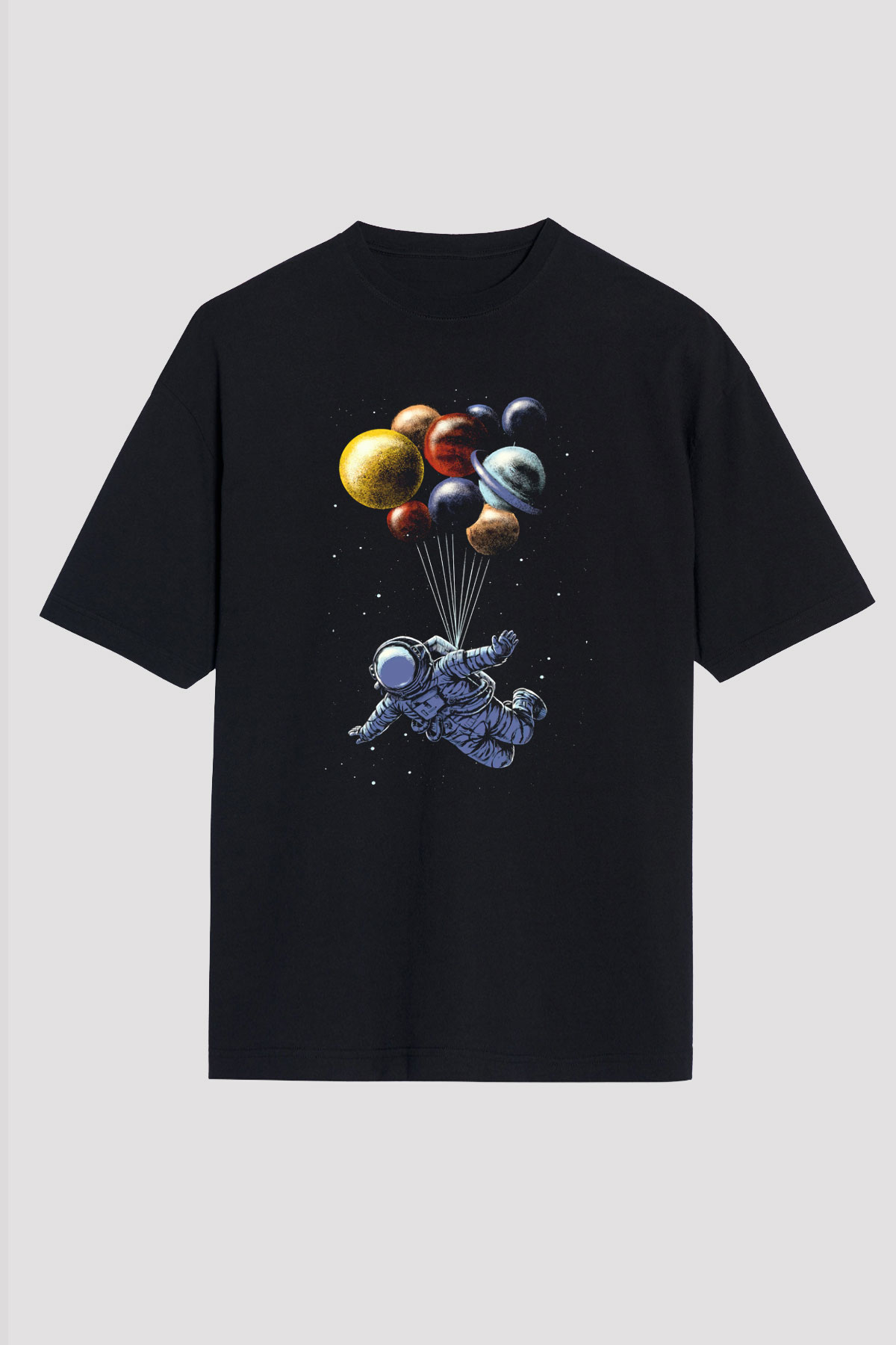Astronot Siyah Unisex Oversize Tişört T-Shirt