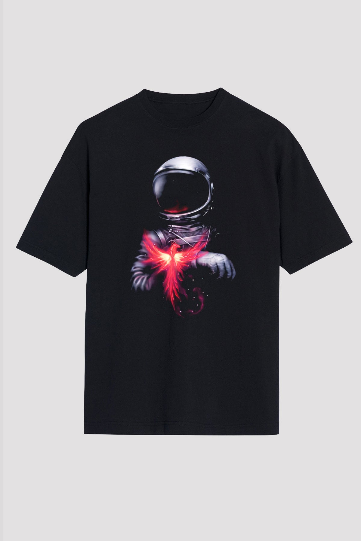 Astronot Siyah Unisex Oversize Tişört T-Shirt