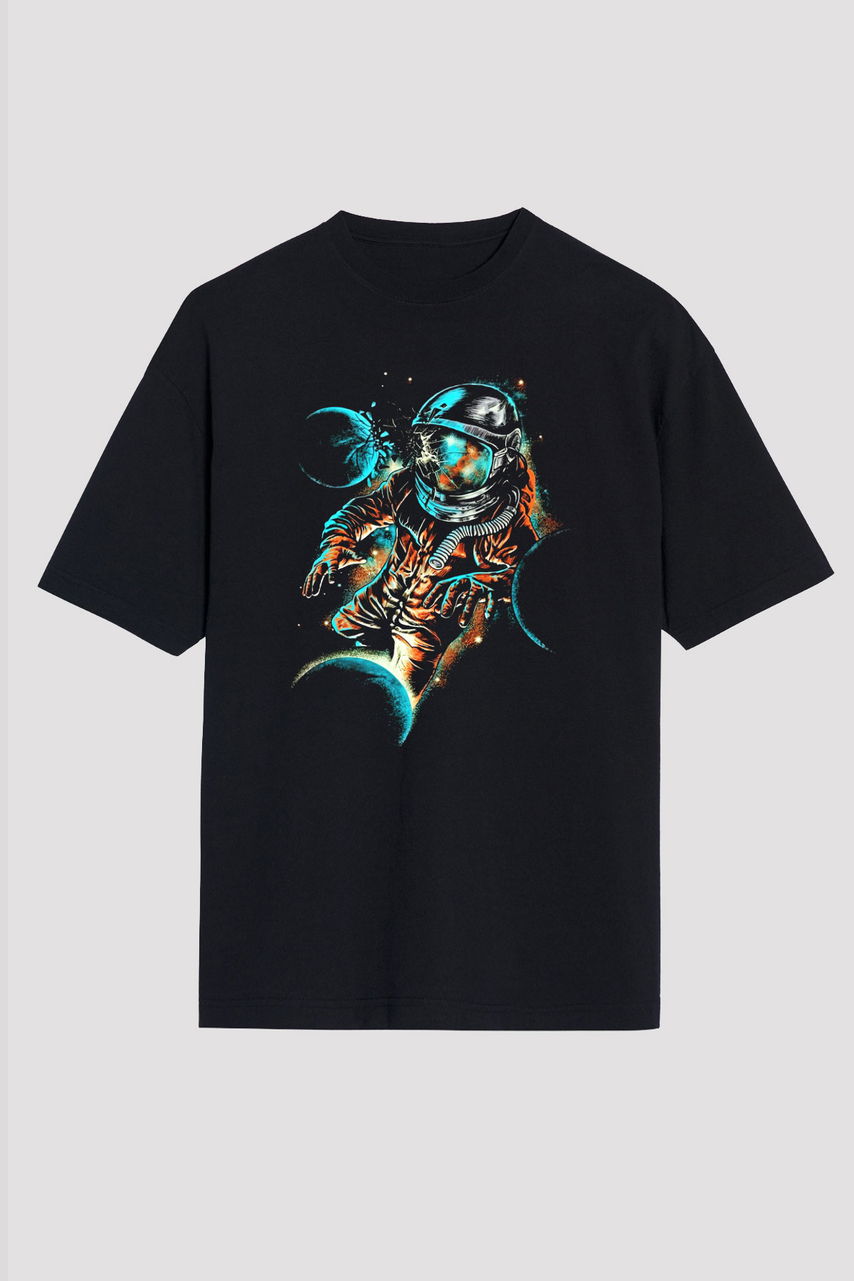 Astronot Siyah Unisex Oversize Tişört T-Shirt