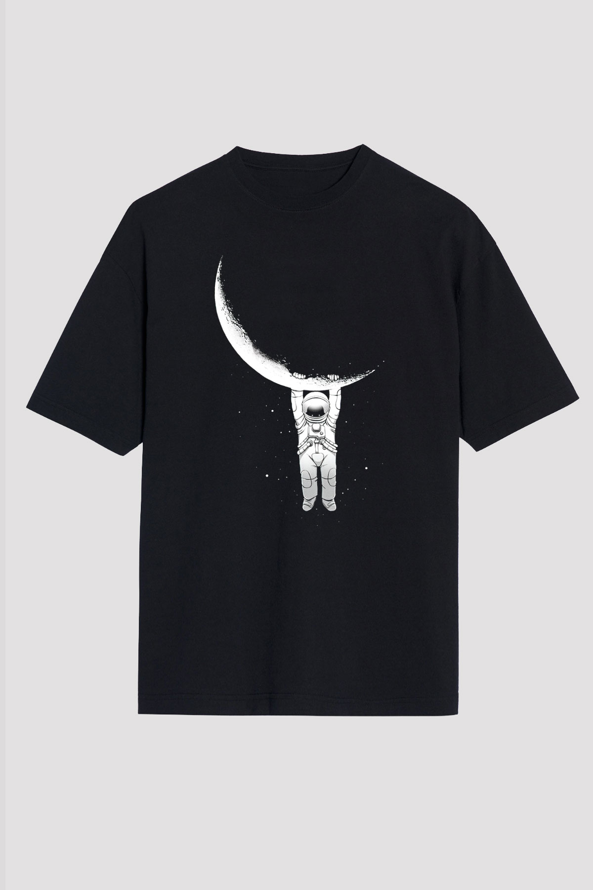 Astronot Siyah Unisex Oversize Tişört T-Shirt