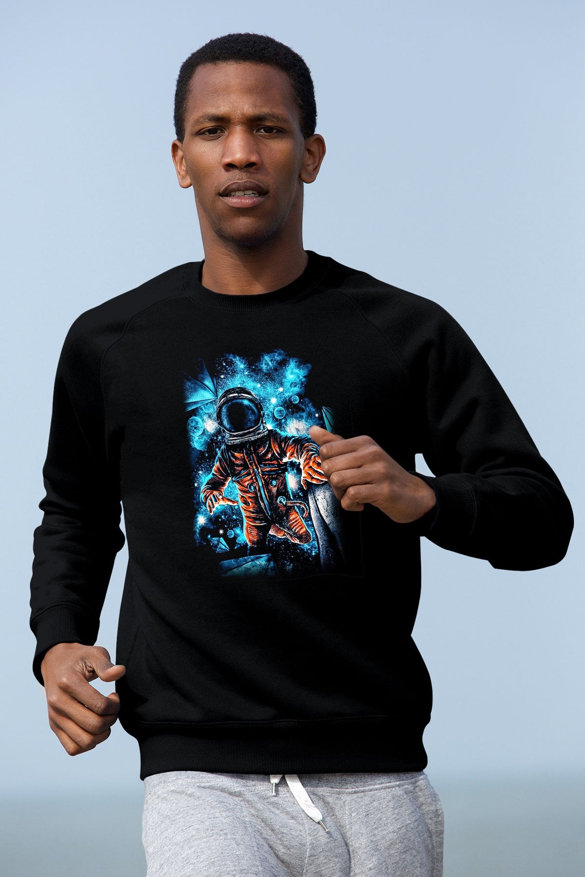 Astronot Siyah Unisex Sweatshirt