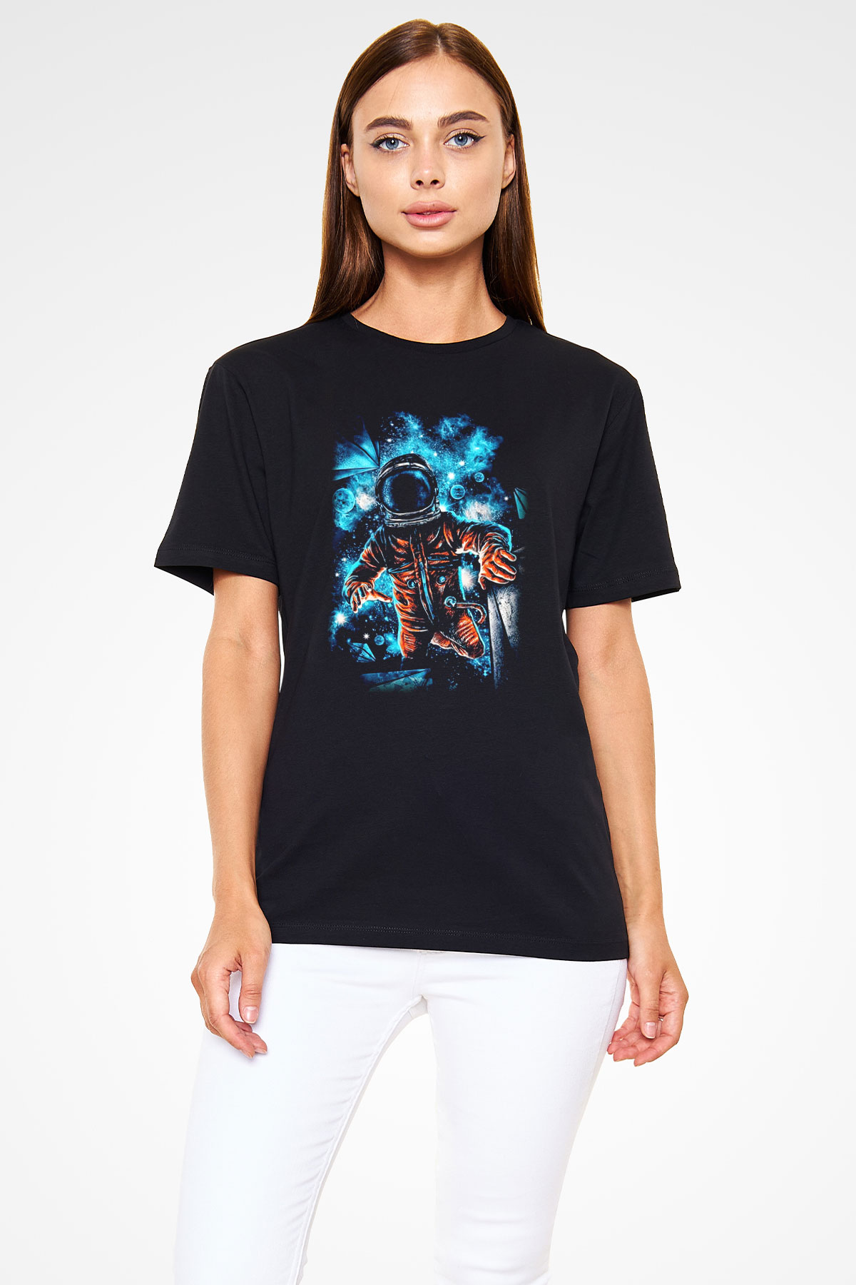 Astronot Siyah Unisex Tişört T-Shirt - TişörtFabrikası