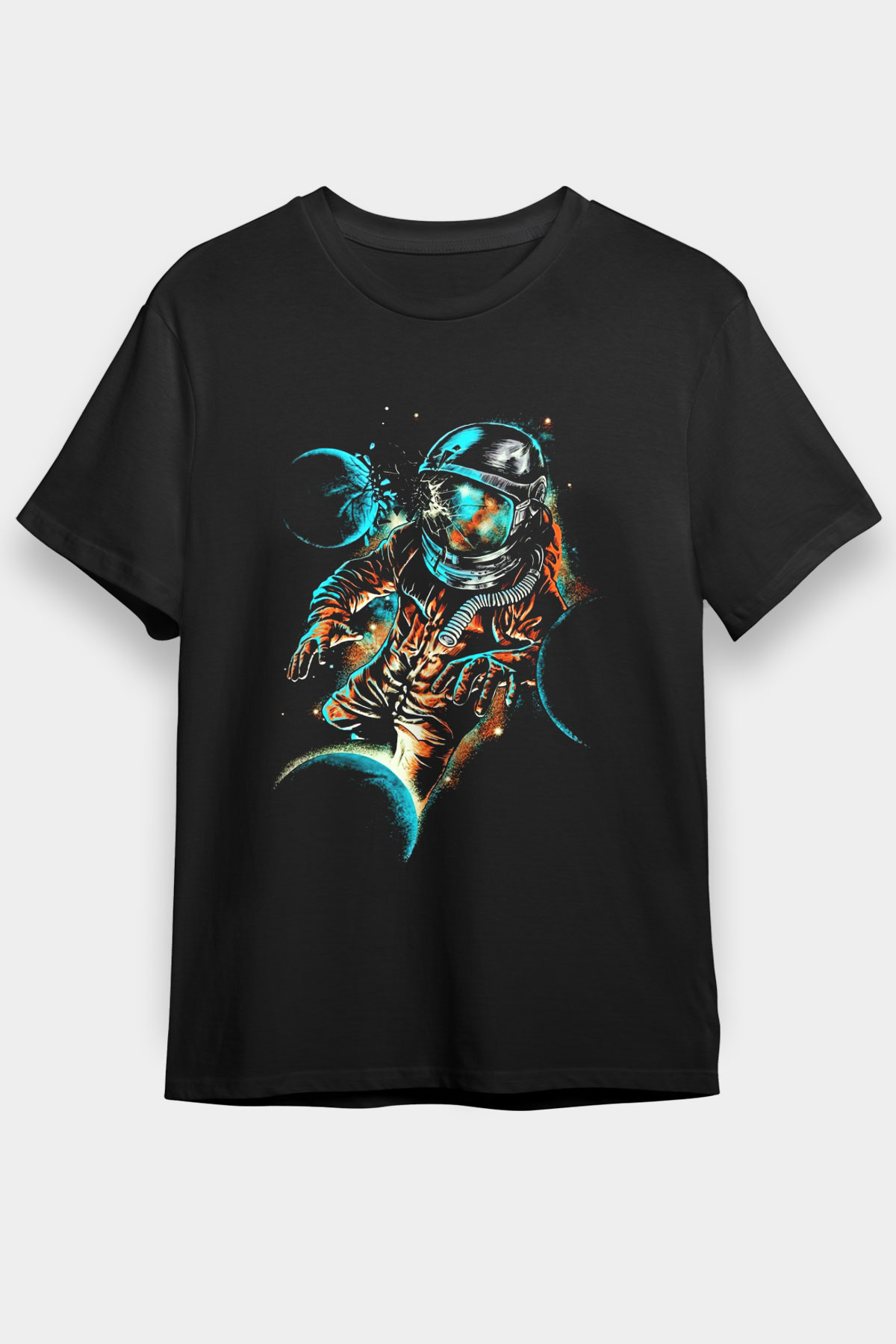 Astronot Siyah Unisex Tişört T-Shirt - TişörtFabrikası