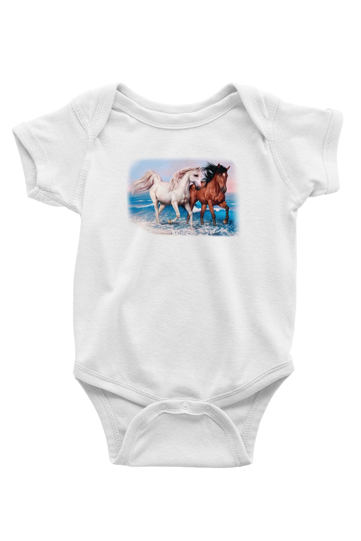 At Baskılı Beyaz Unisex Bebek Body - Zıbın
