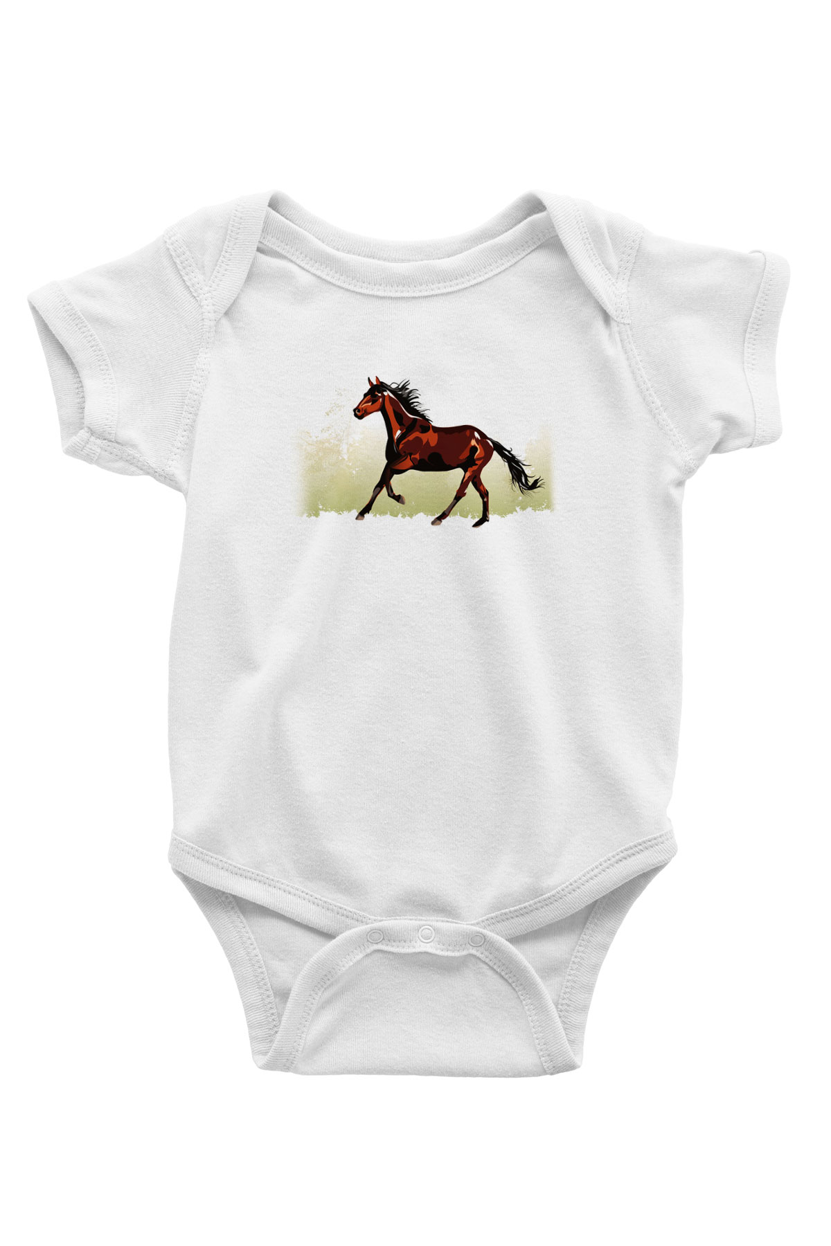 At Baskılı Beyaz Unisex Bebek Body - Zıbın