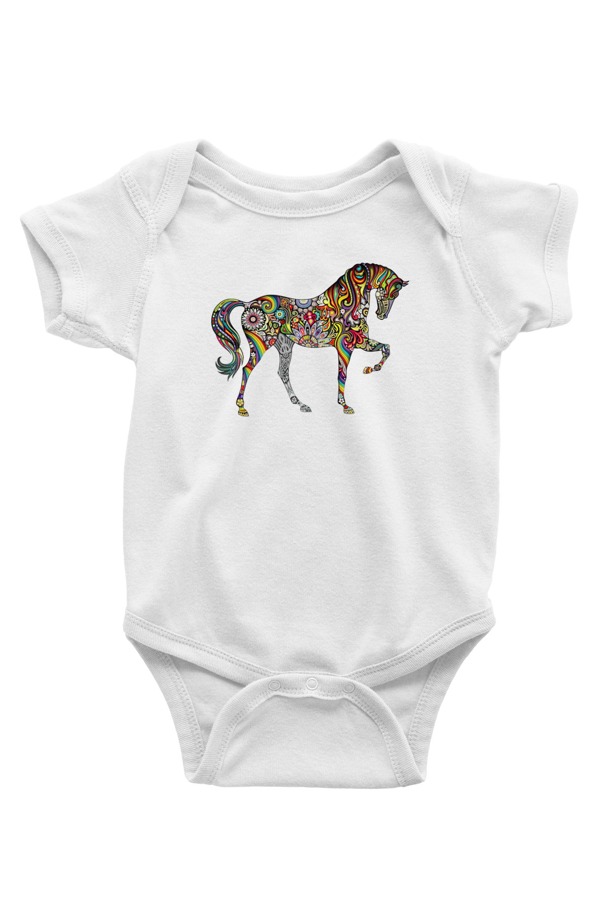 At Baskılı Beyaz Unisex Bebek Body - Zıbın
