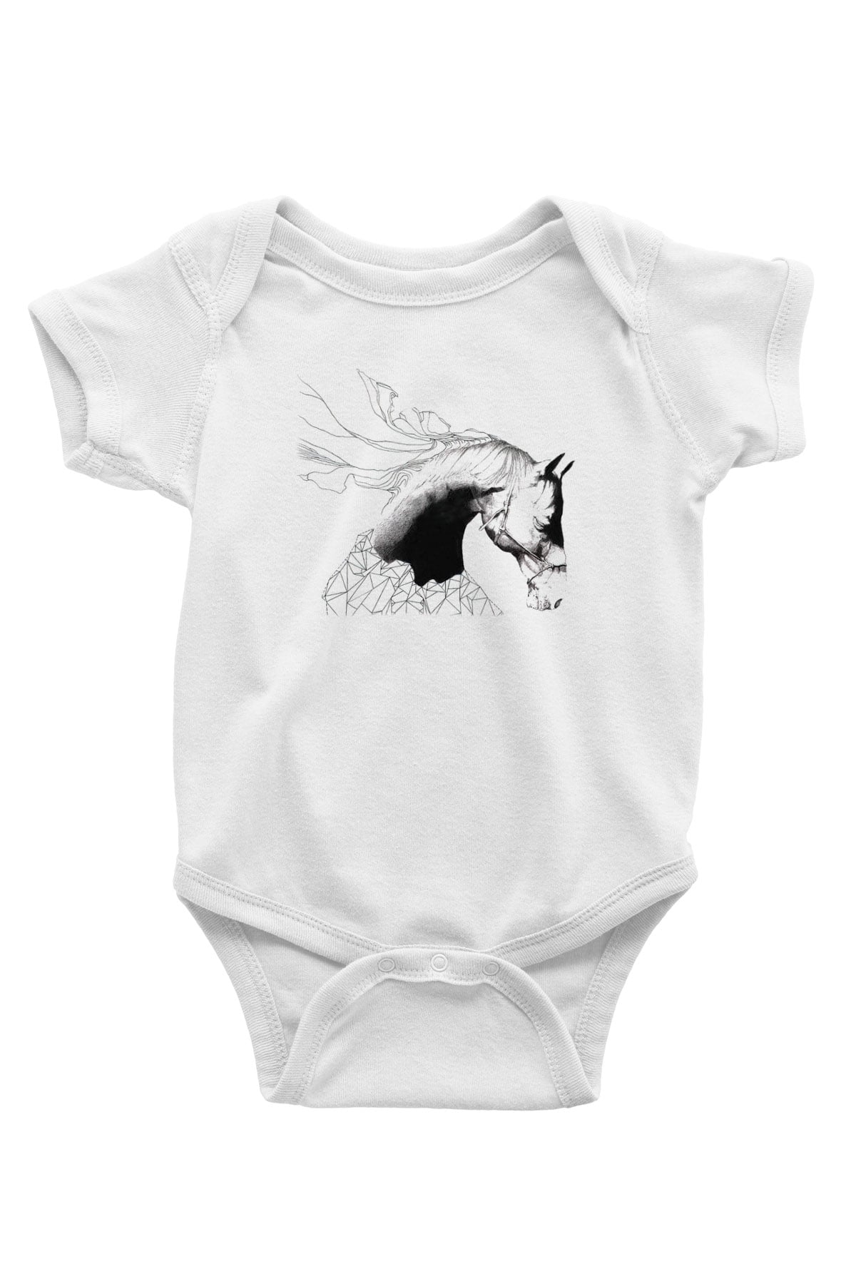 At Baskılı Beyaz Unisex Bebek Body - Zıbın