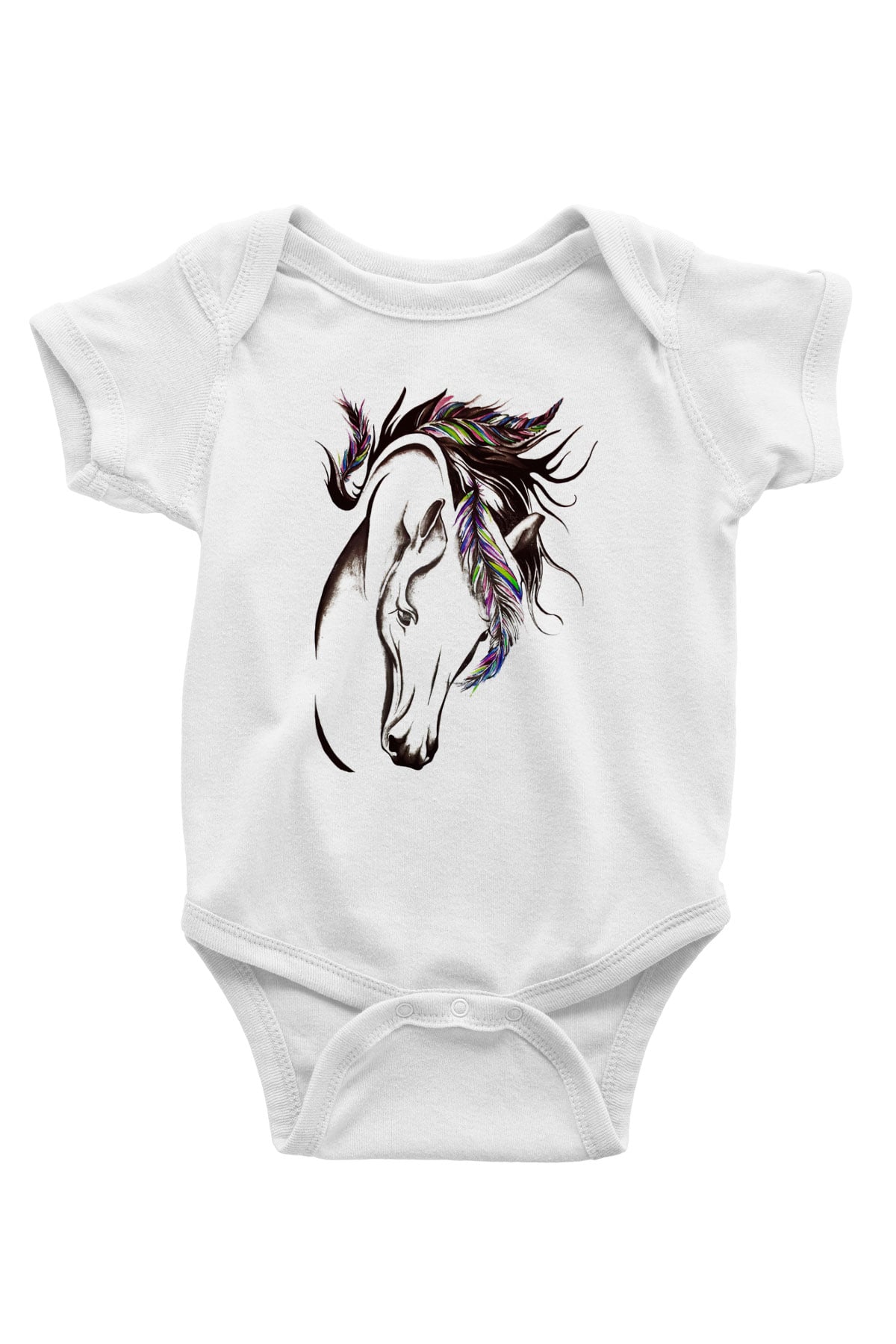 At Baskılı Beyaz Unisex Bebek Body - Zıbın