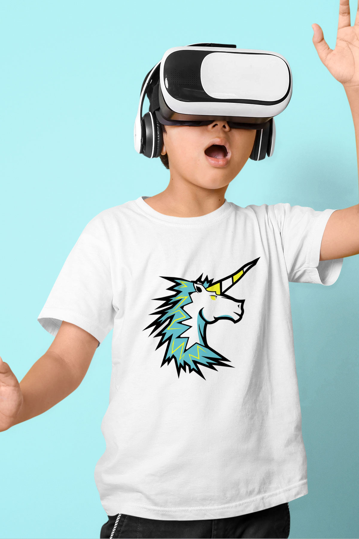 At Baskılı Beyaz Unisex Çocuk Tişört