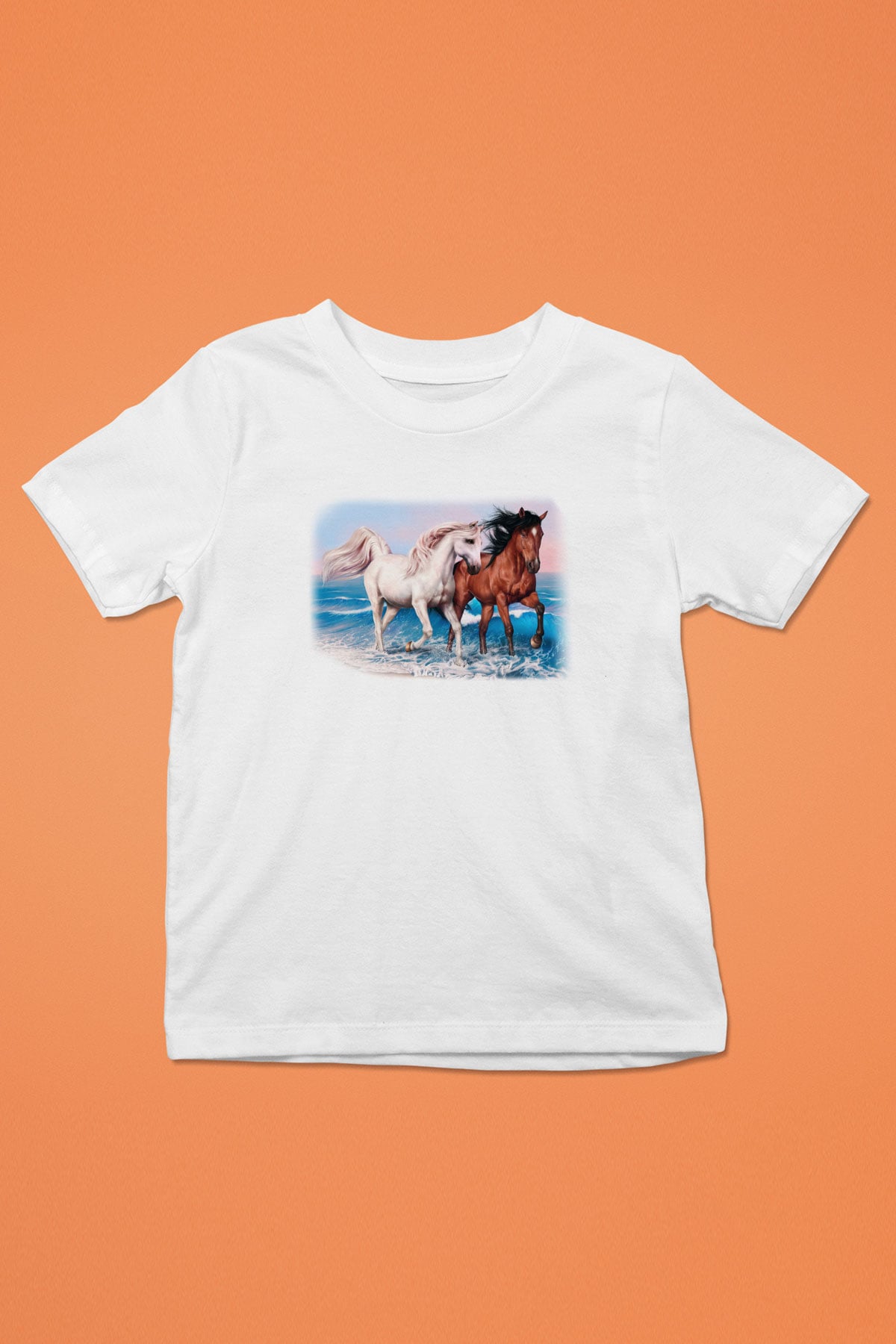 At Baskılı Beyaz Unisex Çocuk Tişört