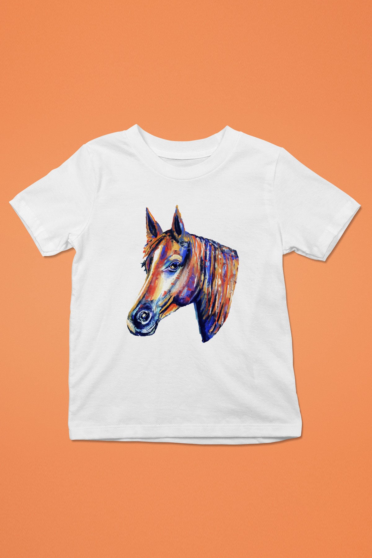 At Baskılı Beyaz Unisex Çocuk Tişört