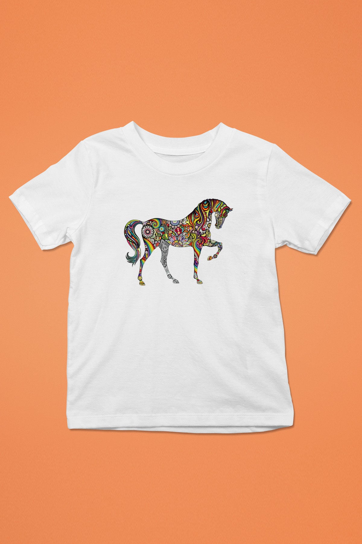 At Baskılı Beyaz Unisex Çocuk Tişört