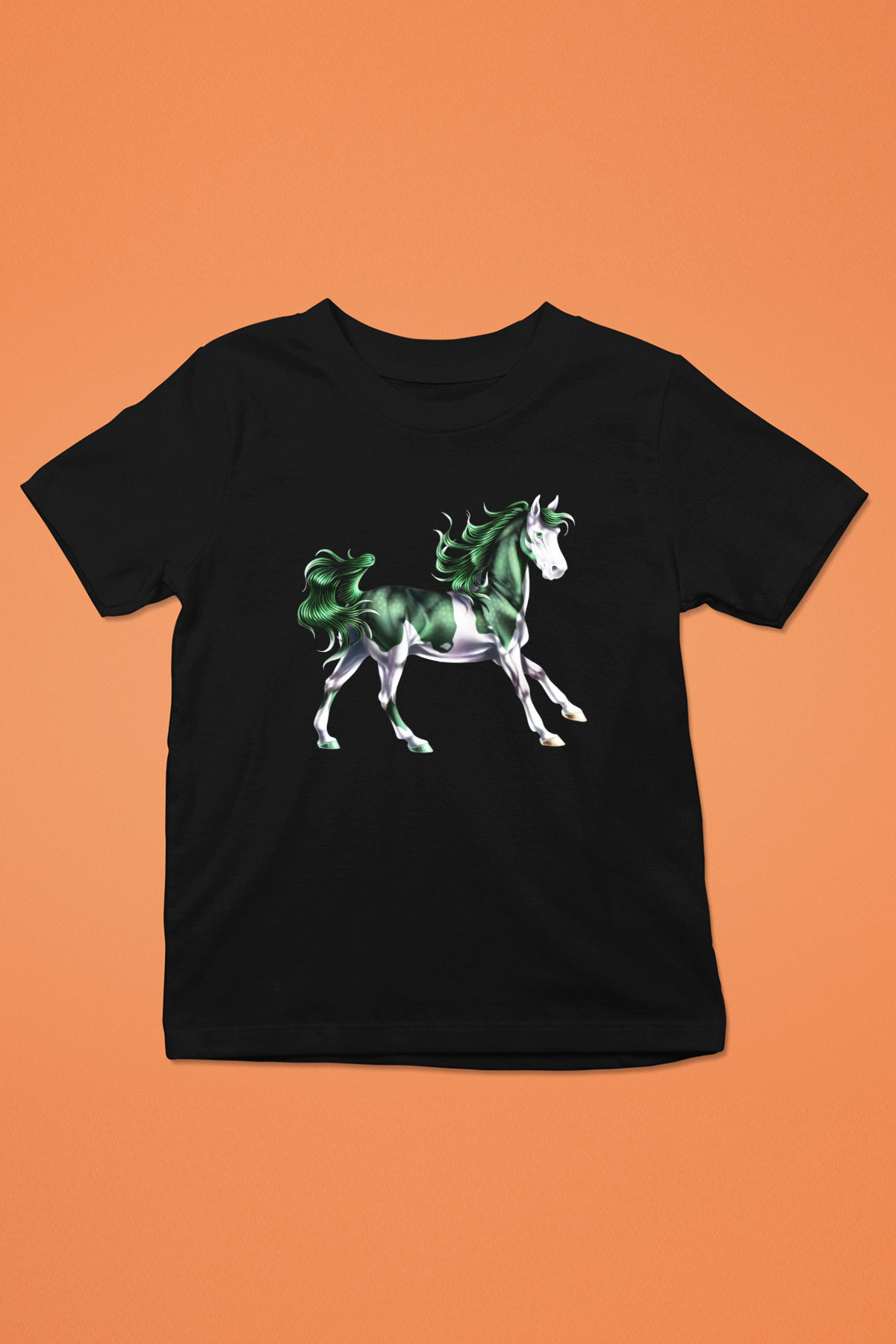 At Baskılı Siyah Unisex Çocuk Tişört