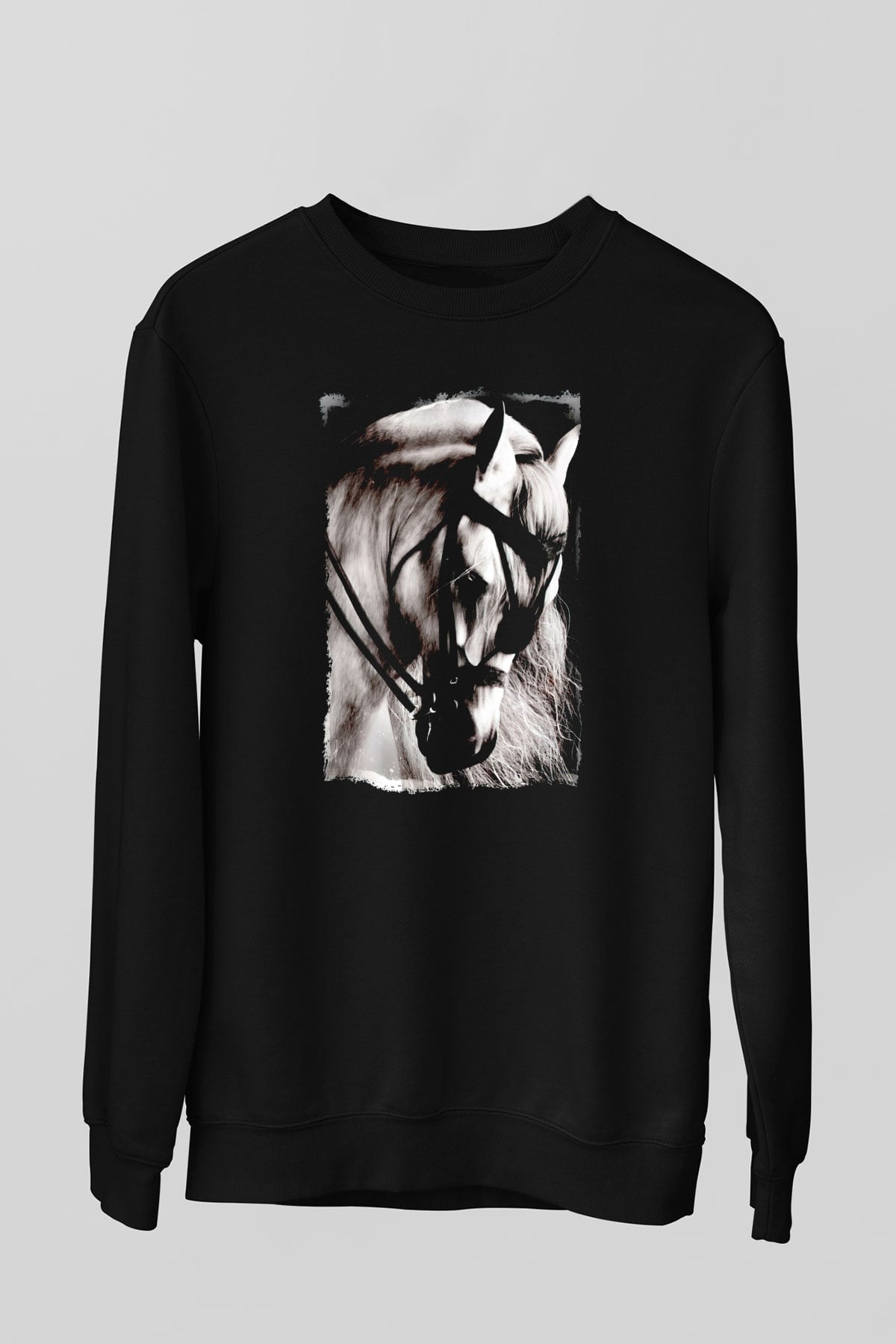 At Baskılı Unisex Siyah  Sweatshirt