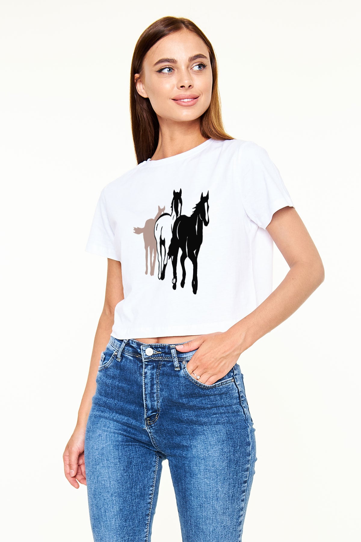 At Beyaz Croptop Tişört