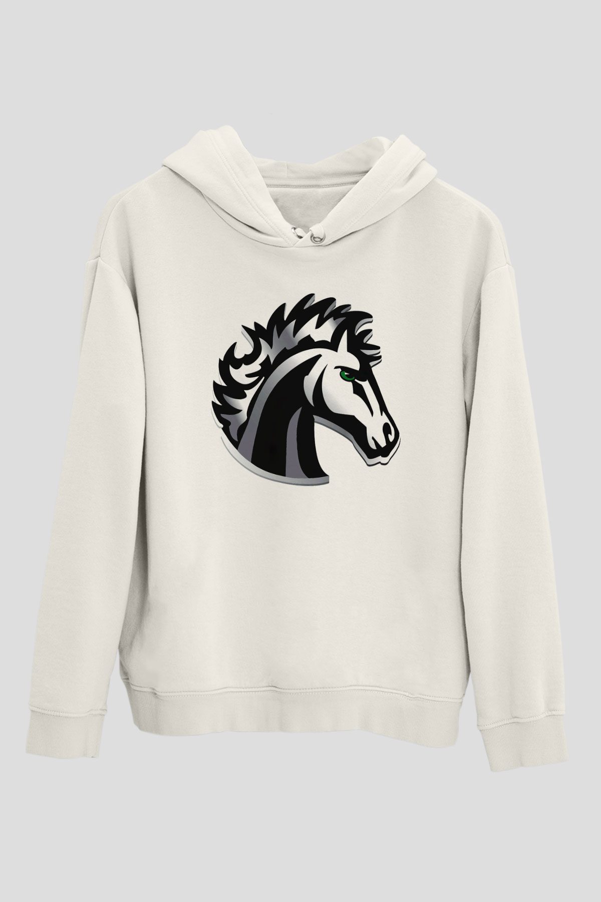 At Beyaz Unisex Kapşonlu Sweatshirt