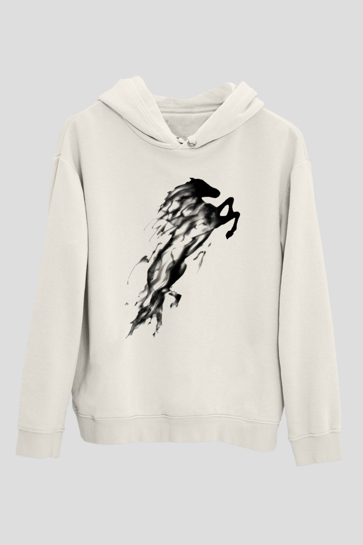 At Beyaz Unisex Kapşonlu Sweatshirt
