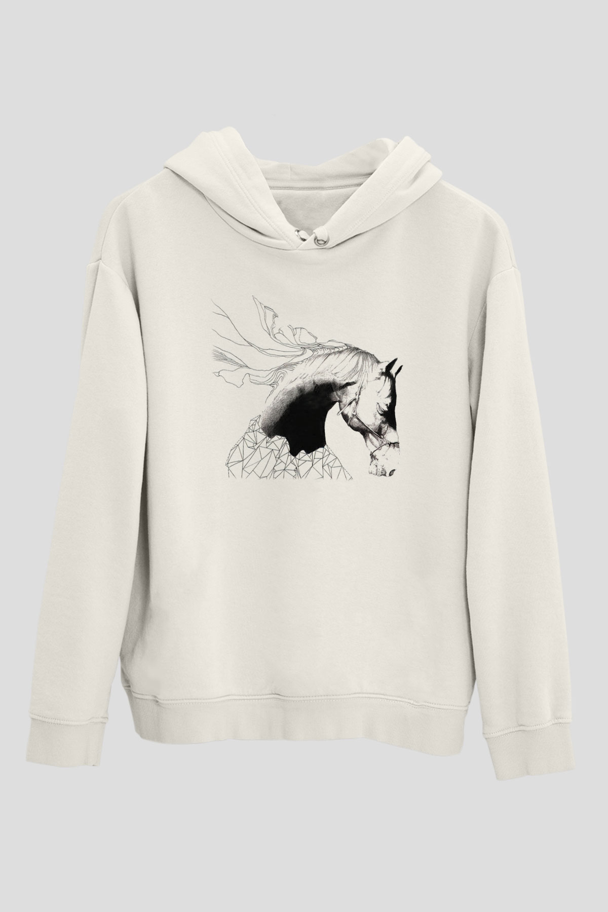 At Beyaz Unisex Kapşonlu Sweatshirt