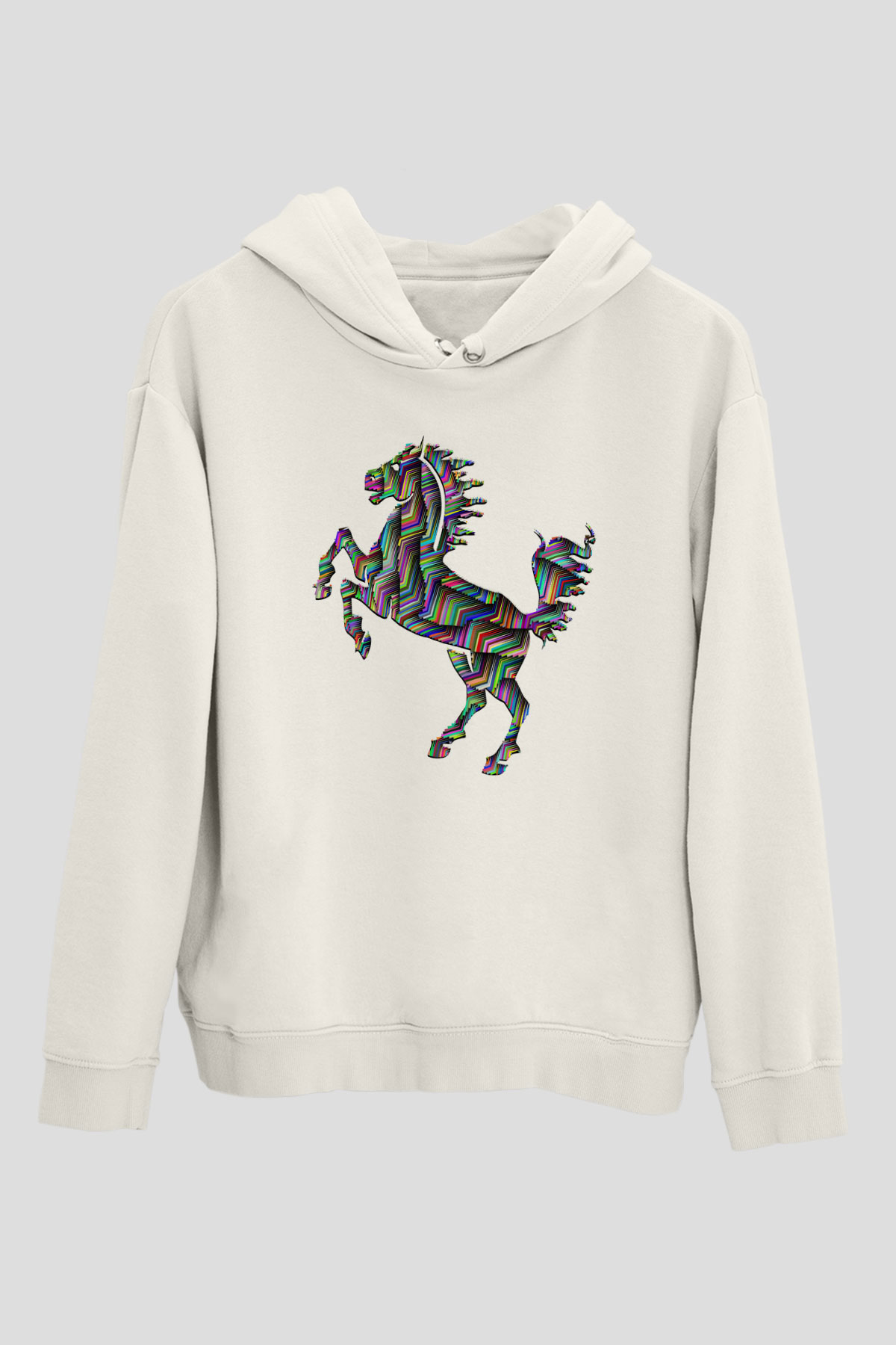 At Beyaz Unisex Kapşonlu Sweatshirt