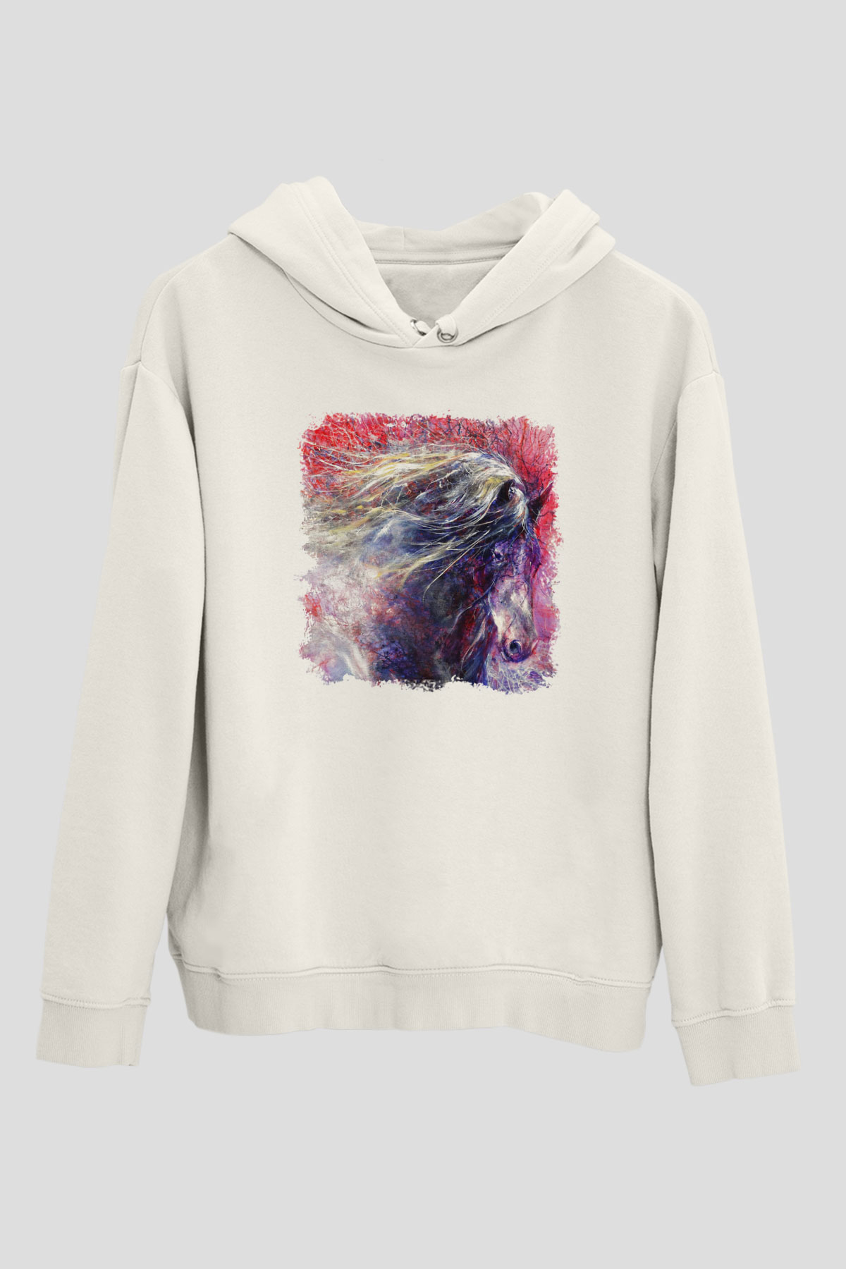 At Beyaz Unisex Kapşonlu Sweatshirt