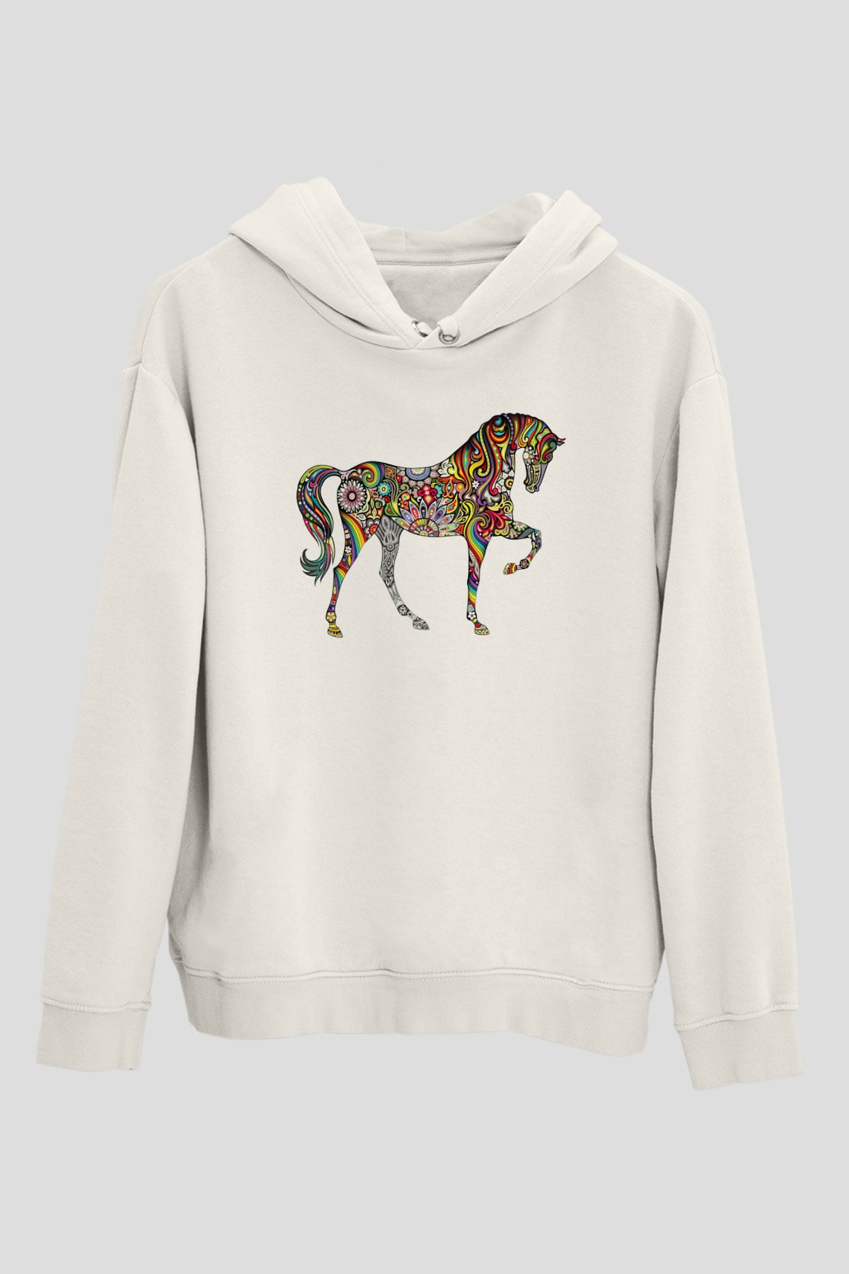At Beyaz Unisex Kapşonlu Sweatshirt