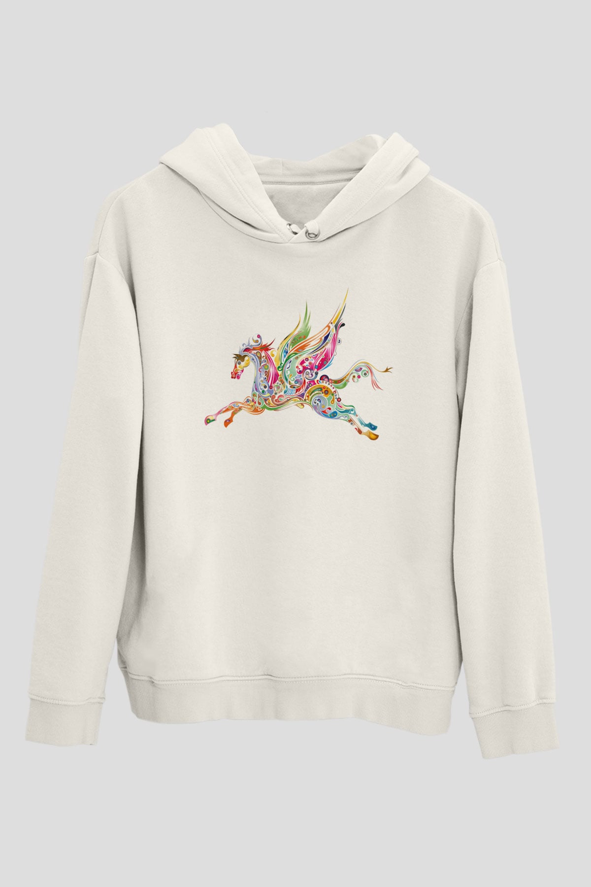 At Beyaz Unisex Kapşonlu Sweatshirt