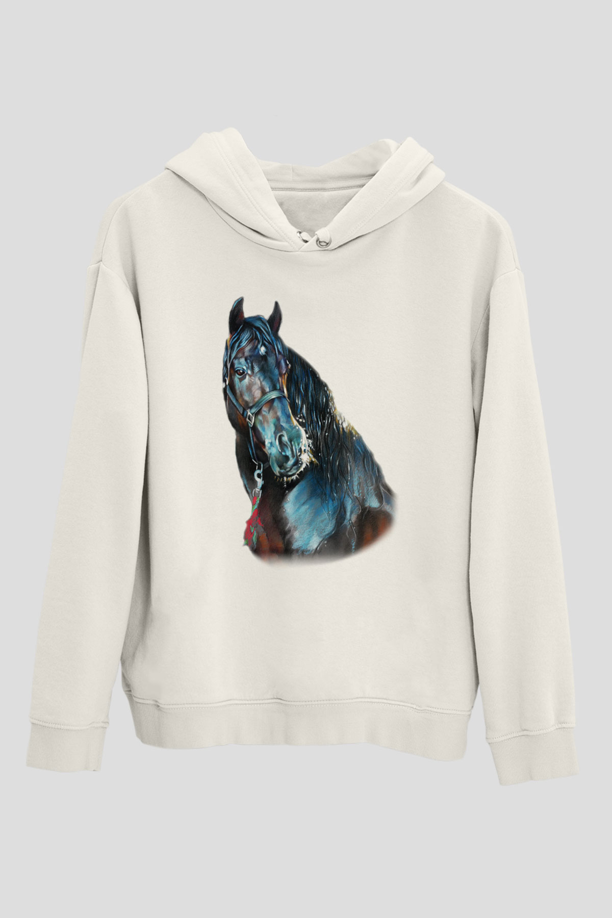 At Beyaz Unisex Kapşonlu Sweatshirt