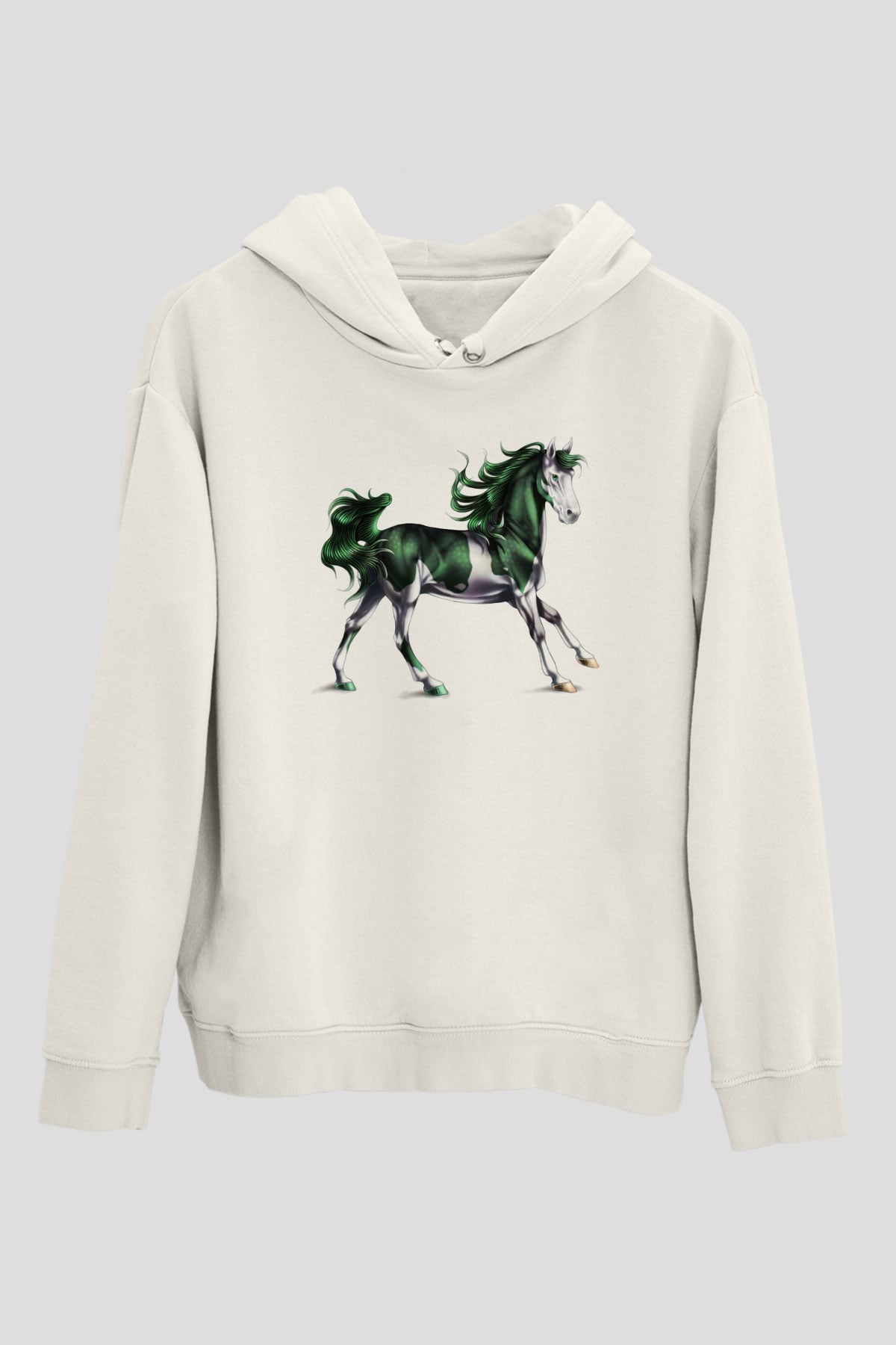 At Beyaz Unisex Kapşonlu Sweatshirt