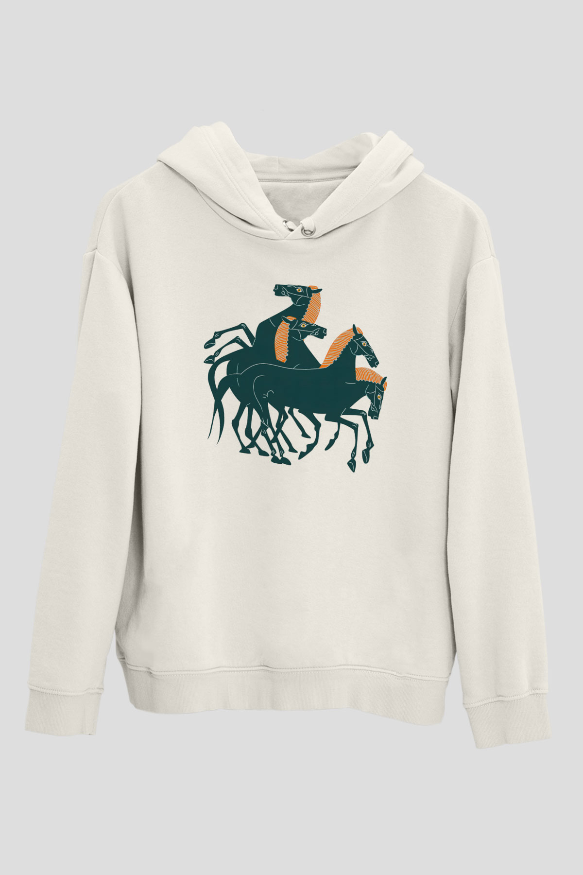 At Beyaz Unisex Kapşonlu Sweatshirt