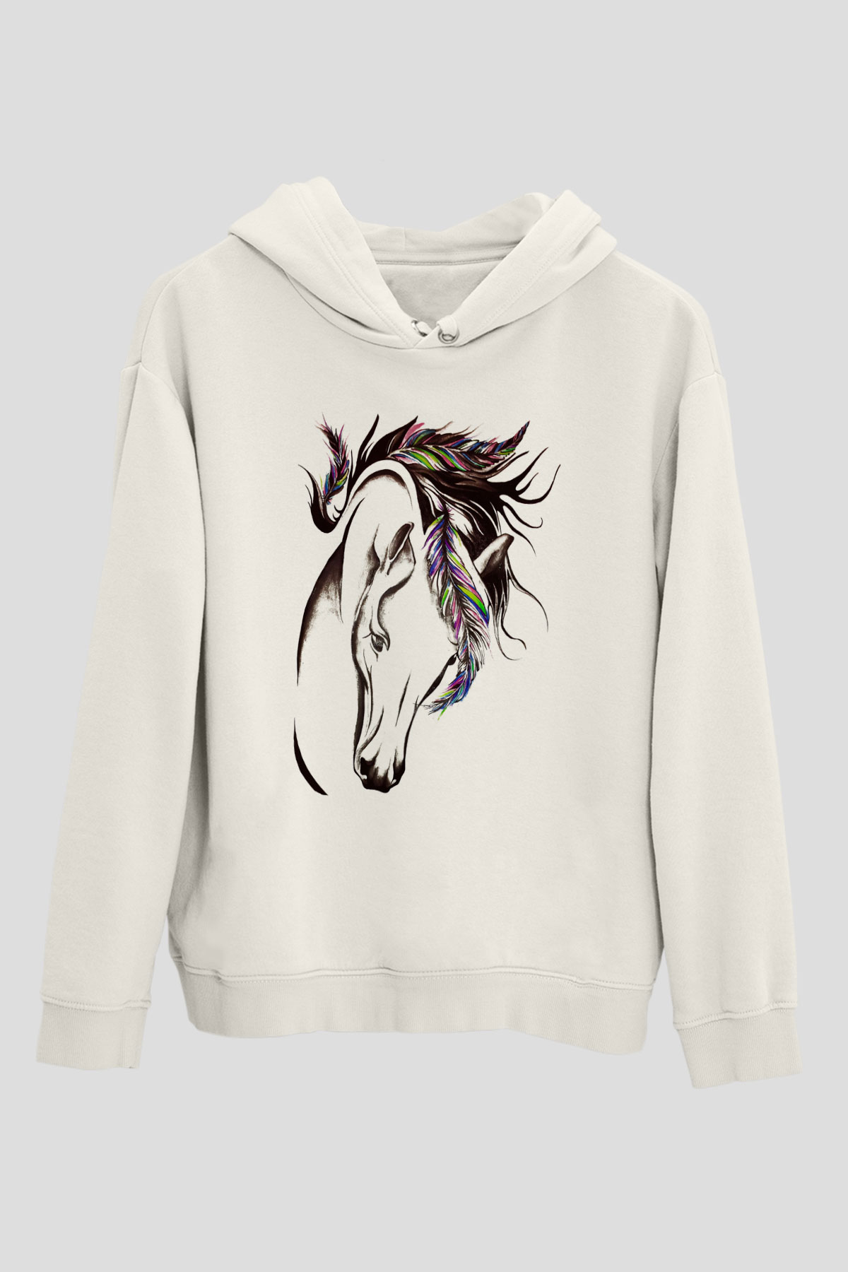 At Beyaz Unisex Kapşonlu Sweatshirt