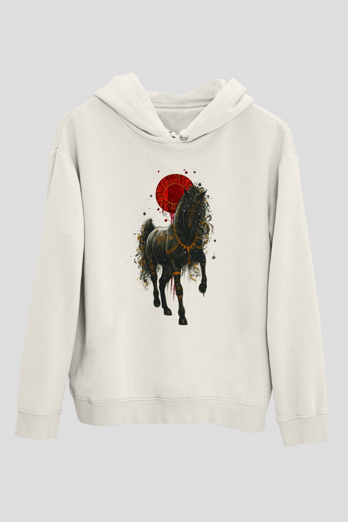 At Beyaz Unisex Kapüşonlu Sweatshirt