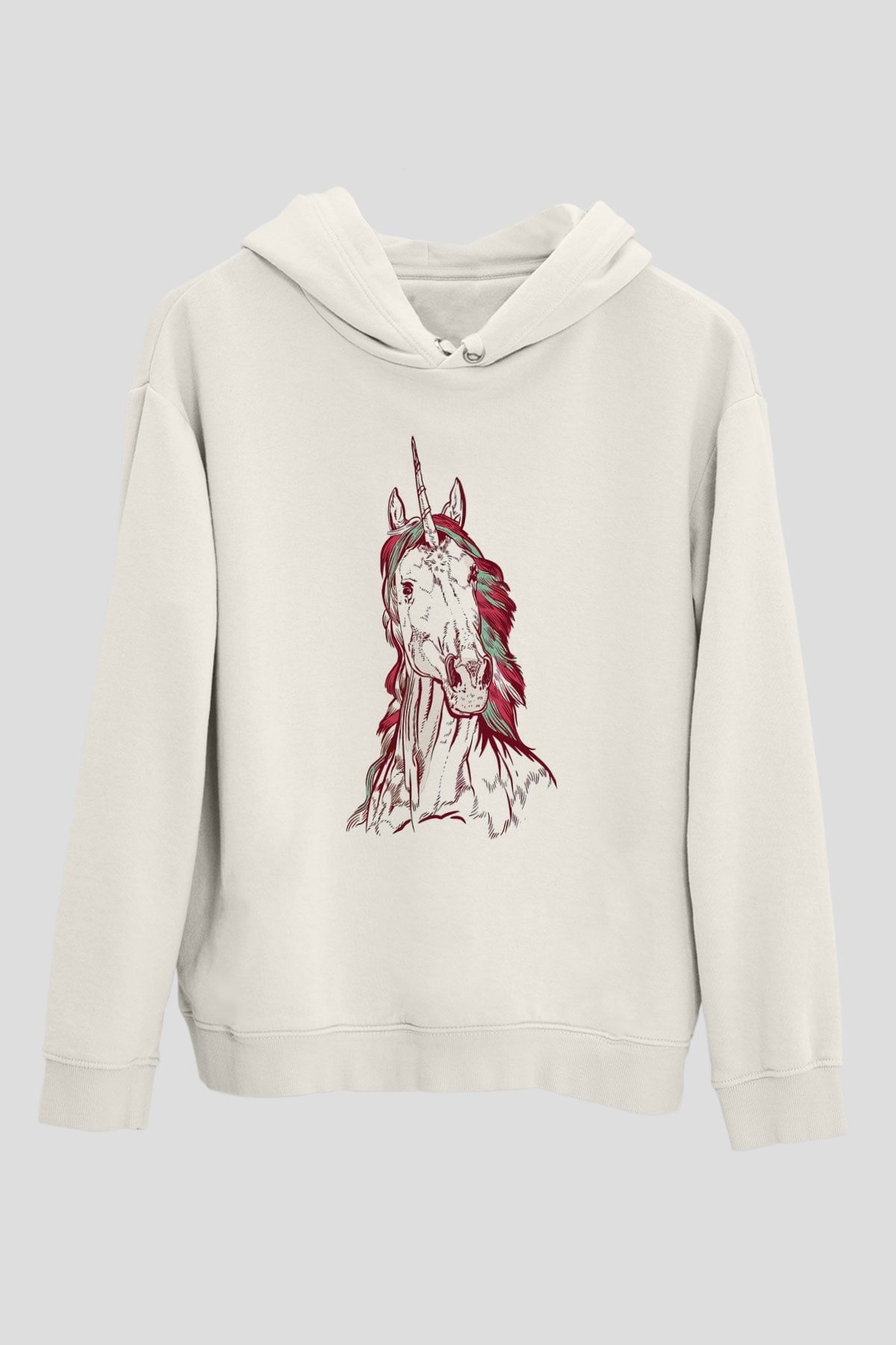 At Beyaz Unisex Kapüşonlu Sweatshirt