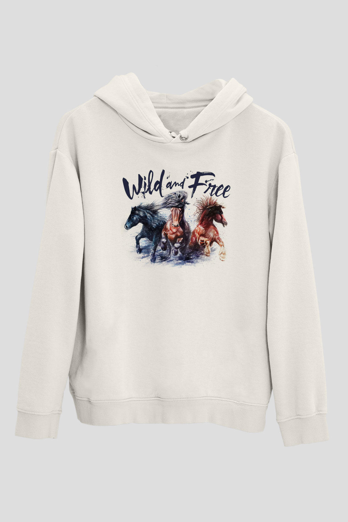 At Beyaz Unisex Kapüşonlu Sweatshirt