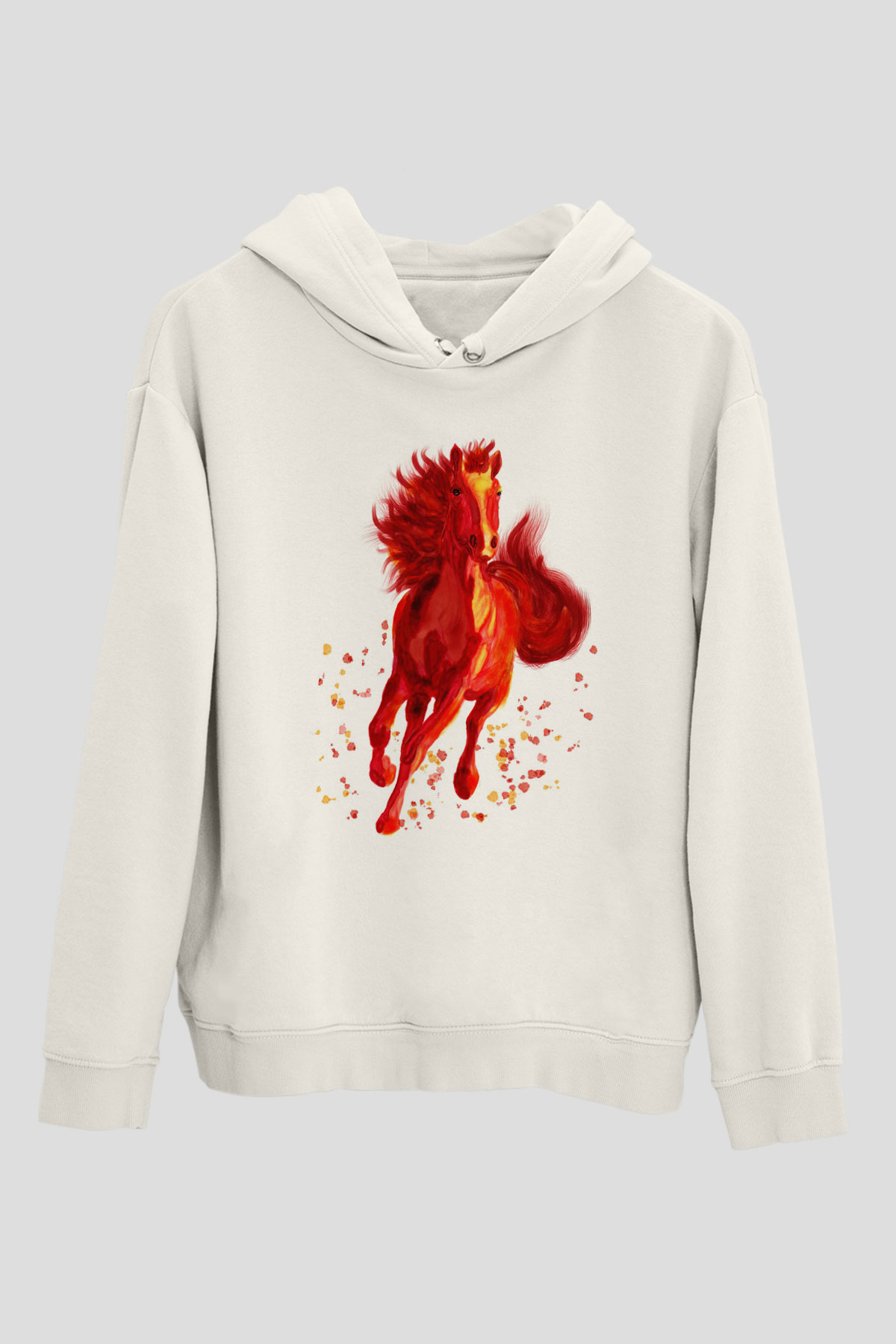 At Beyaz Unisex Kapüşonlu Sweatshirt